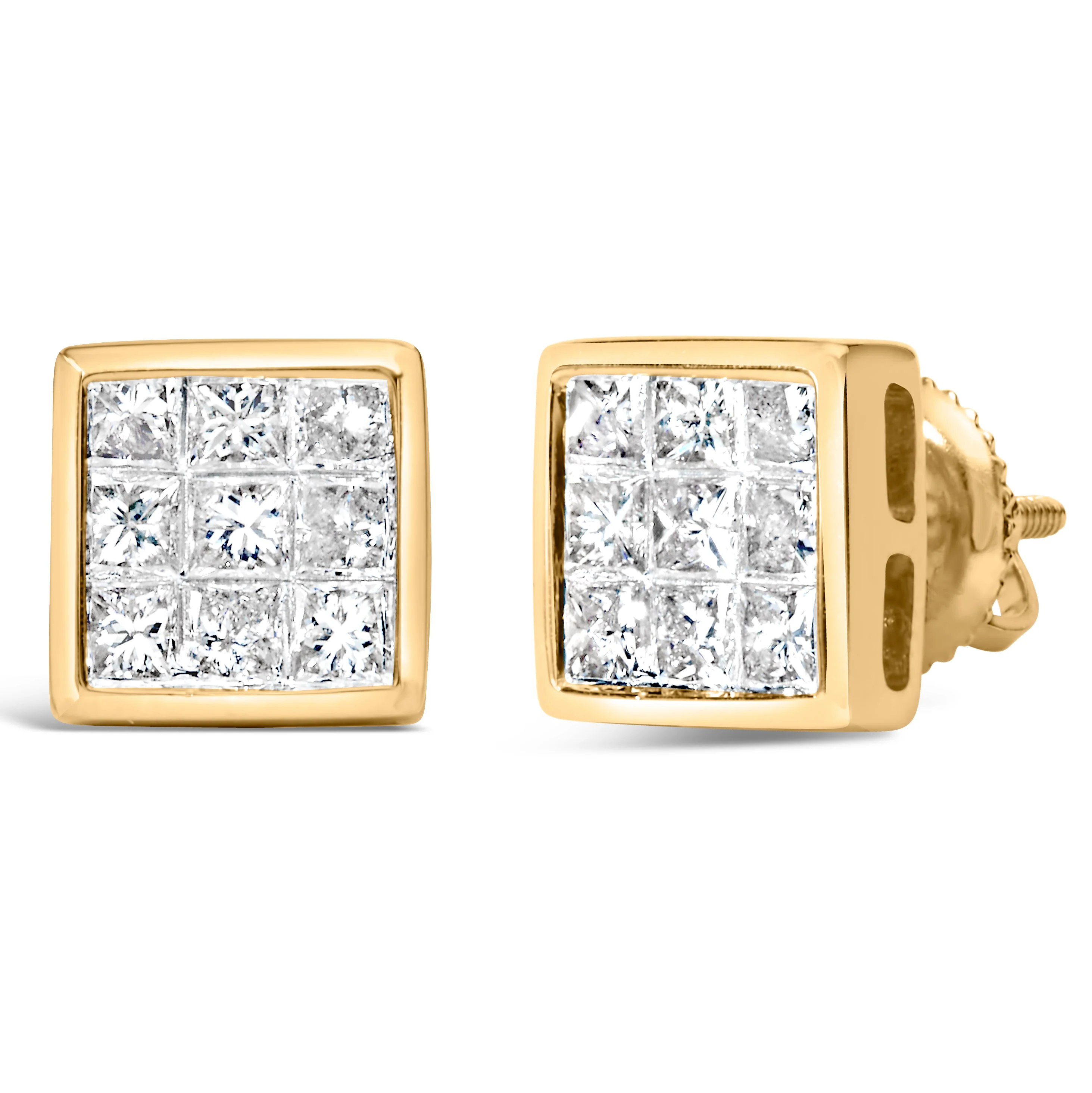 14K Yellow Gold 1.0 Cttw Princess Cut Diamond Composite Stud Earrings with Screw Backs (J-K Color, SI1-SI2 Clarity) - Image 5