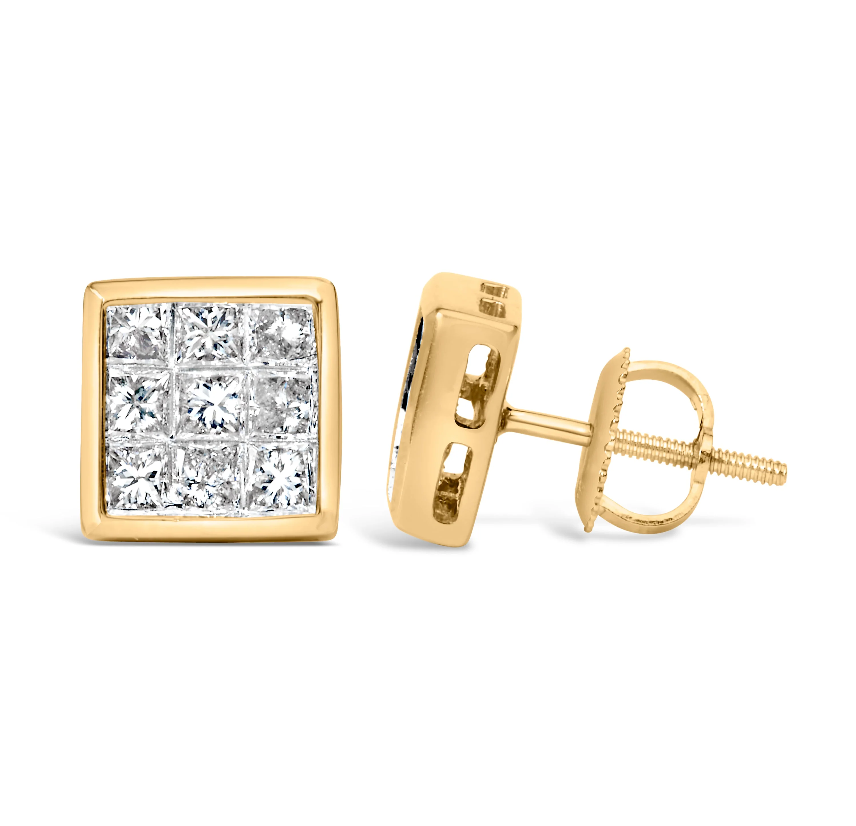 14K Yellow Gold 1.0 Cttw Princess Cut Diamond Composite Stud Earrings with Screw Backs (J-K Color, SI1-SI2 Clarity) - Image 6