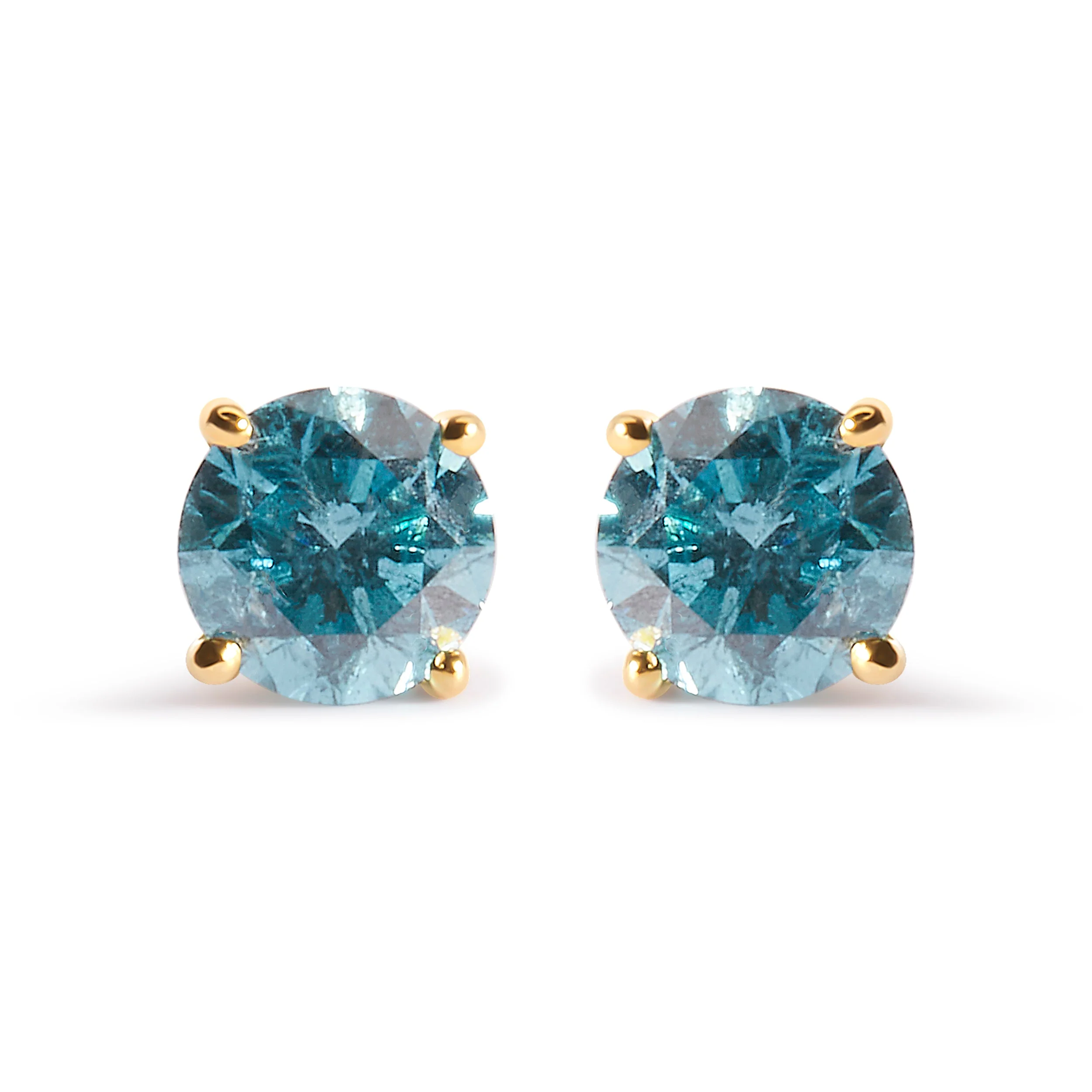 14K Yellow Gold 1.0 Cttw Treated Aqua Blue Diamond Classic Solitaire Stud Earrings (Aqua Blue Color, I2-I3 Clarity) - Image 5