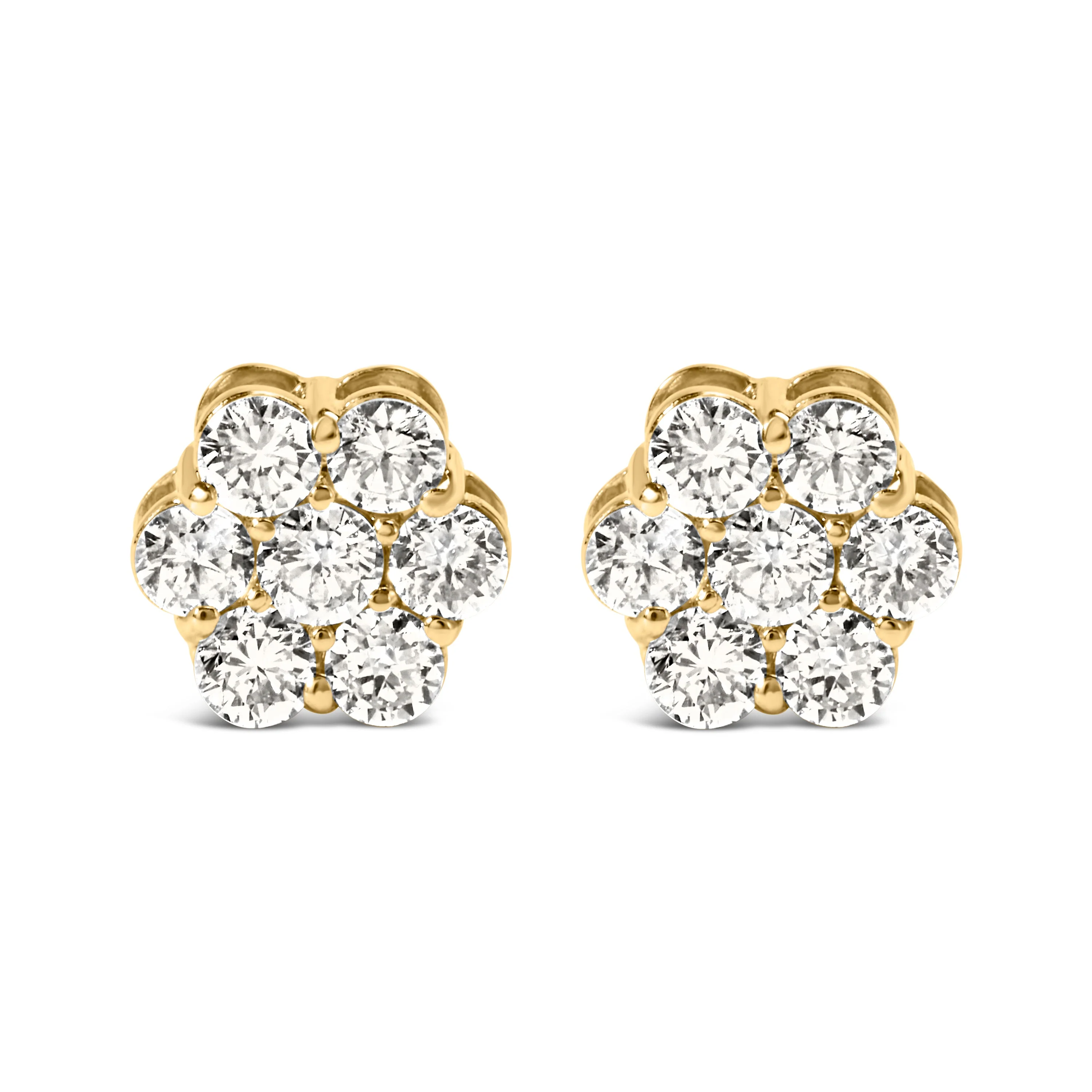 14K Yellow Gold 1 1/2 Cttw 7 Stone Floral Cluster Round Brilliant Cut Diamond Stud Earrings with Screw Backs (I-J Color, SI1-SI2 Clarity) - Image 5