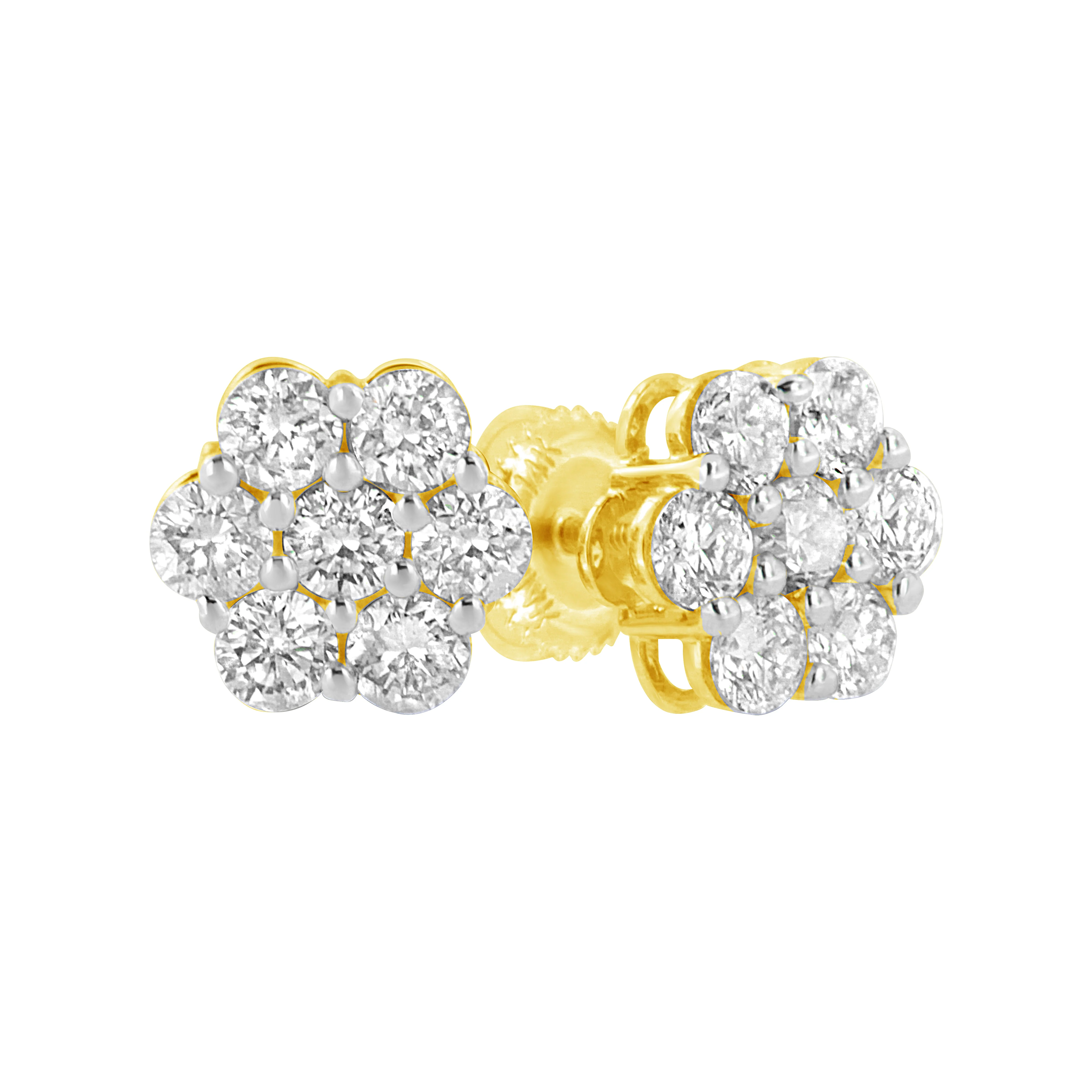 14K Yellow Gold 1 1/2 Cttw 7 Stone Floral Cluster Round Brilliant Cut Diamond Stud Earrings with Screw Backs (I-J Color, SI1-SI2 Clarity) - Image 8