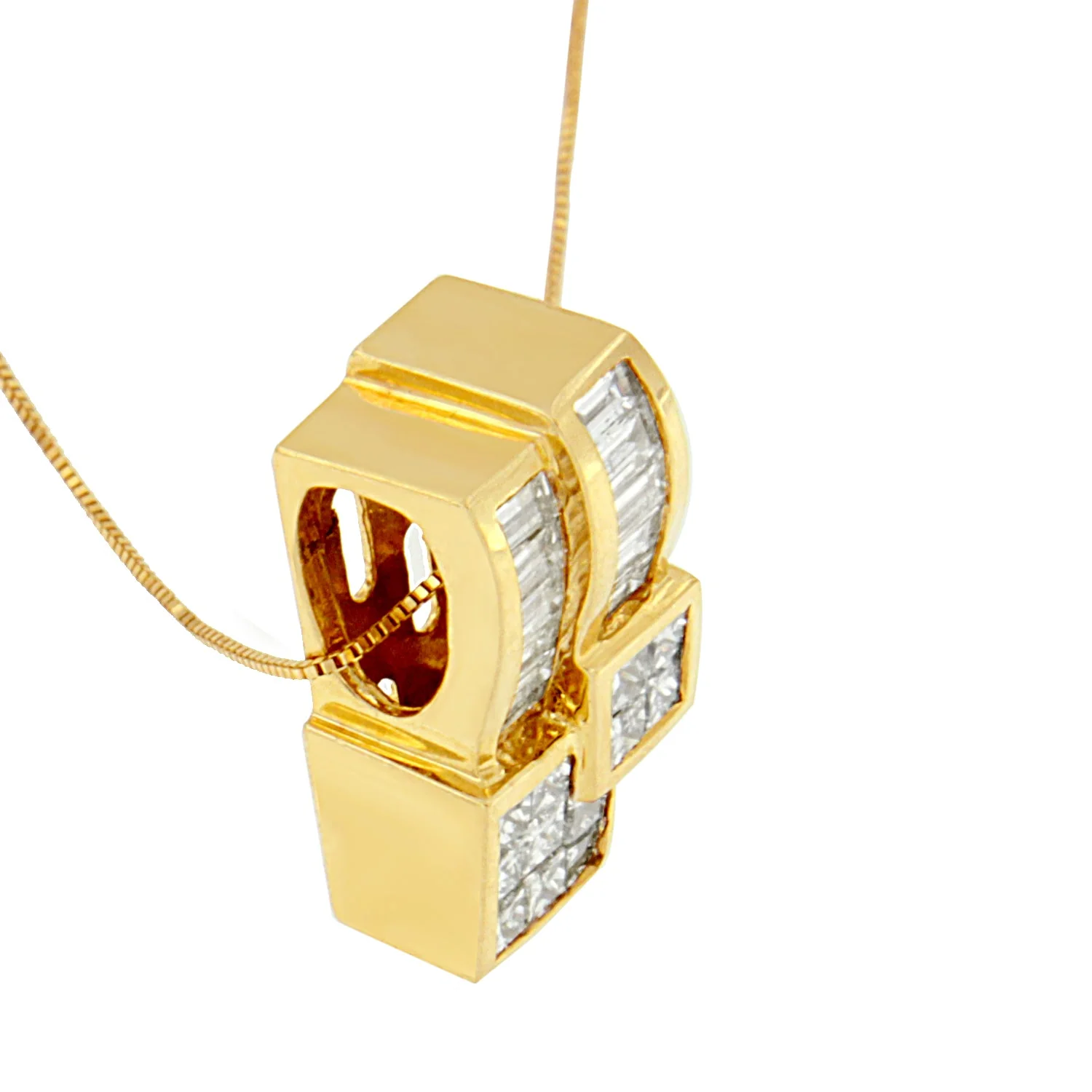 14K Yellow Gold 1 1/2 cttw Princess and Baguette Cut Diamond Geometric Pendant Necklace (H-I Color, VS1-VS2 Clarity) - Image 2