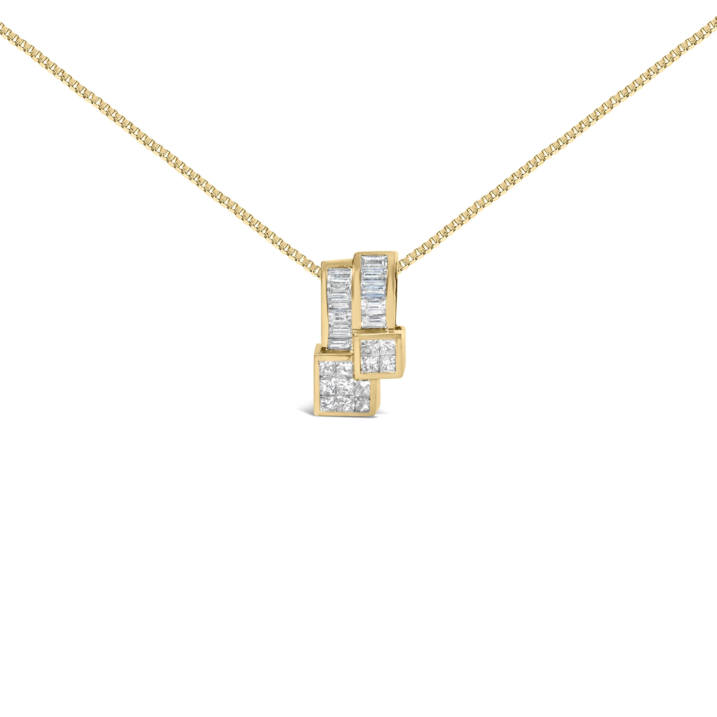 14K Yellow Gold 1 1/2 cttw Princess and Baguette Cut Diamond Geometric Pendant Necklace (H-I Color, VS1-VS2 Clarity) - Image 4