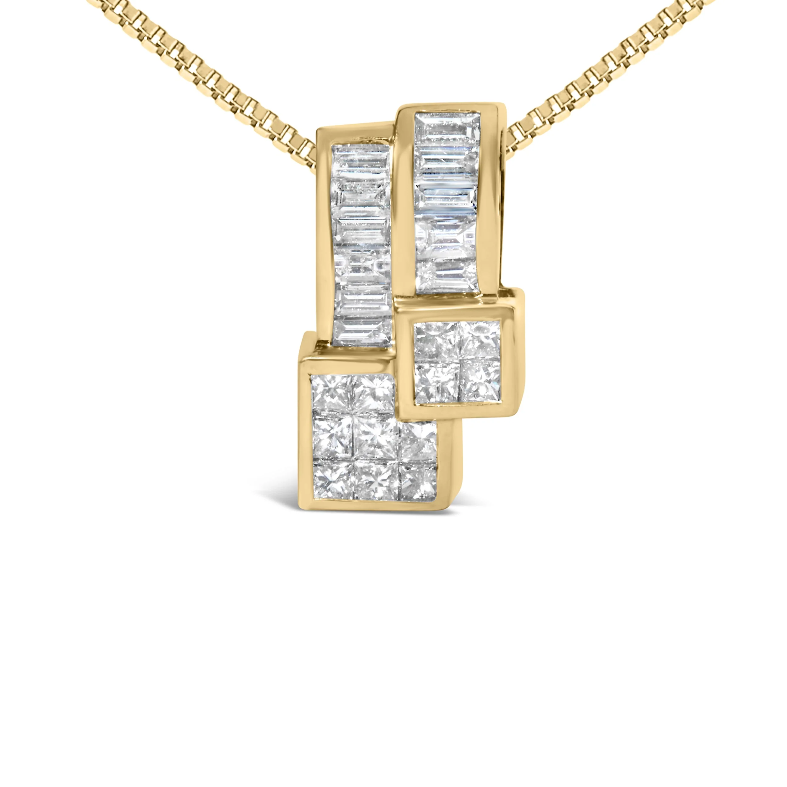 14K Yellow Gold 1 1/2 cttw Princess and Baguette Cut Diamond Geometric Pendant Necklace (H-I Color, VS1-VS2 Clarity) - Image 5