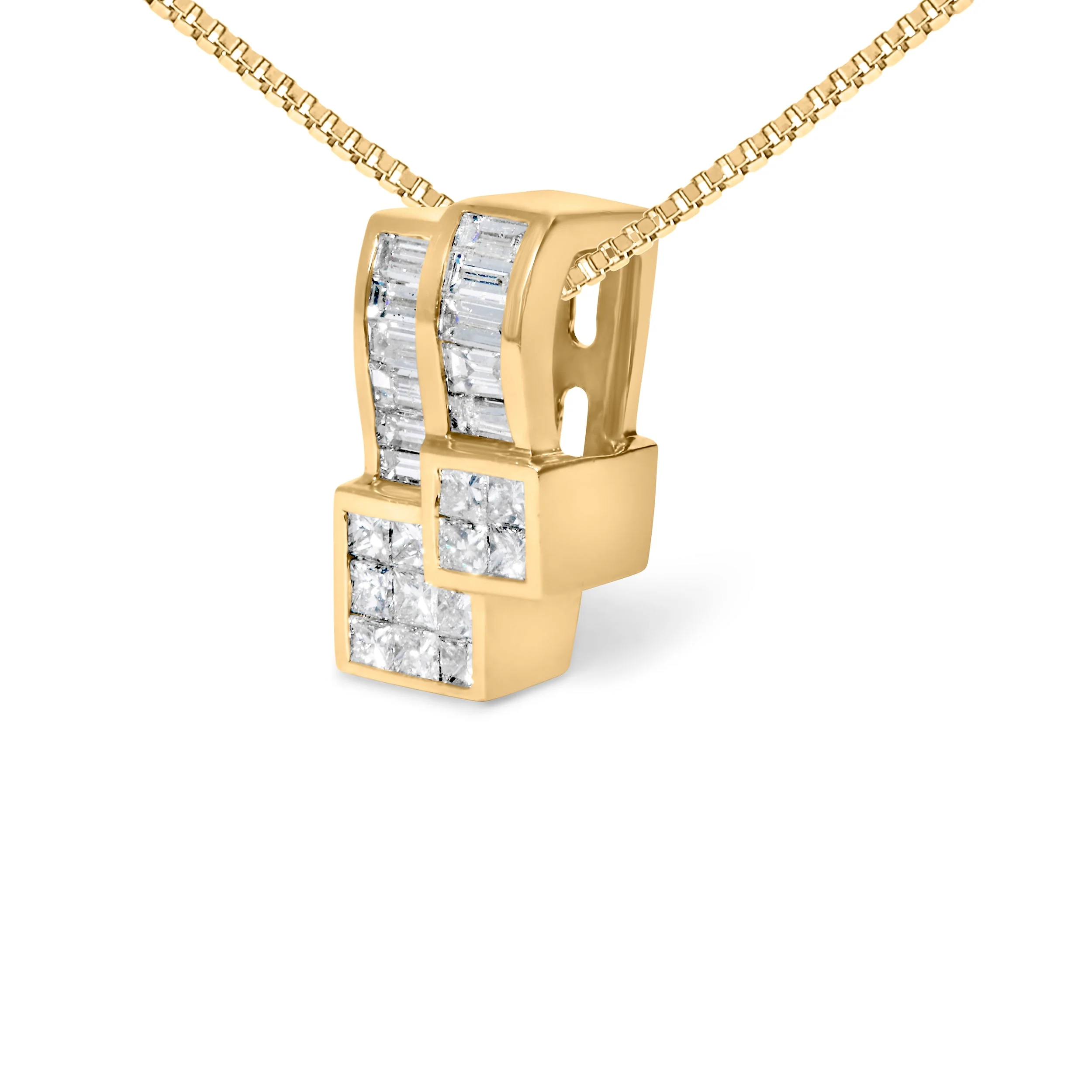 14K Yellow Gold 1 1/2 cttw Princess and Baguette Cut Diamond Geometric Pendant Necklace (H-I Color, VS1-VS2 Clarity) - Image 6