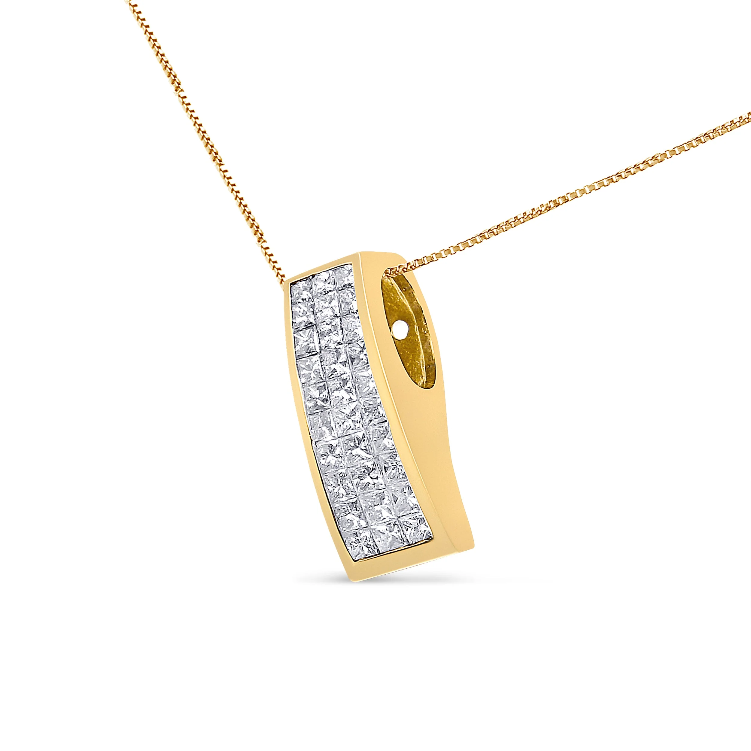 14K Yellow Gold 1 1/2 cttw Princess Cut Diamond Greek Column Pendant Necklace (G-H, VS1-VS2) - Image 4