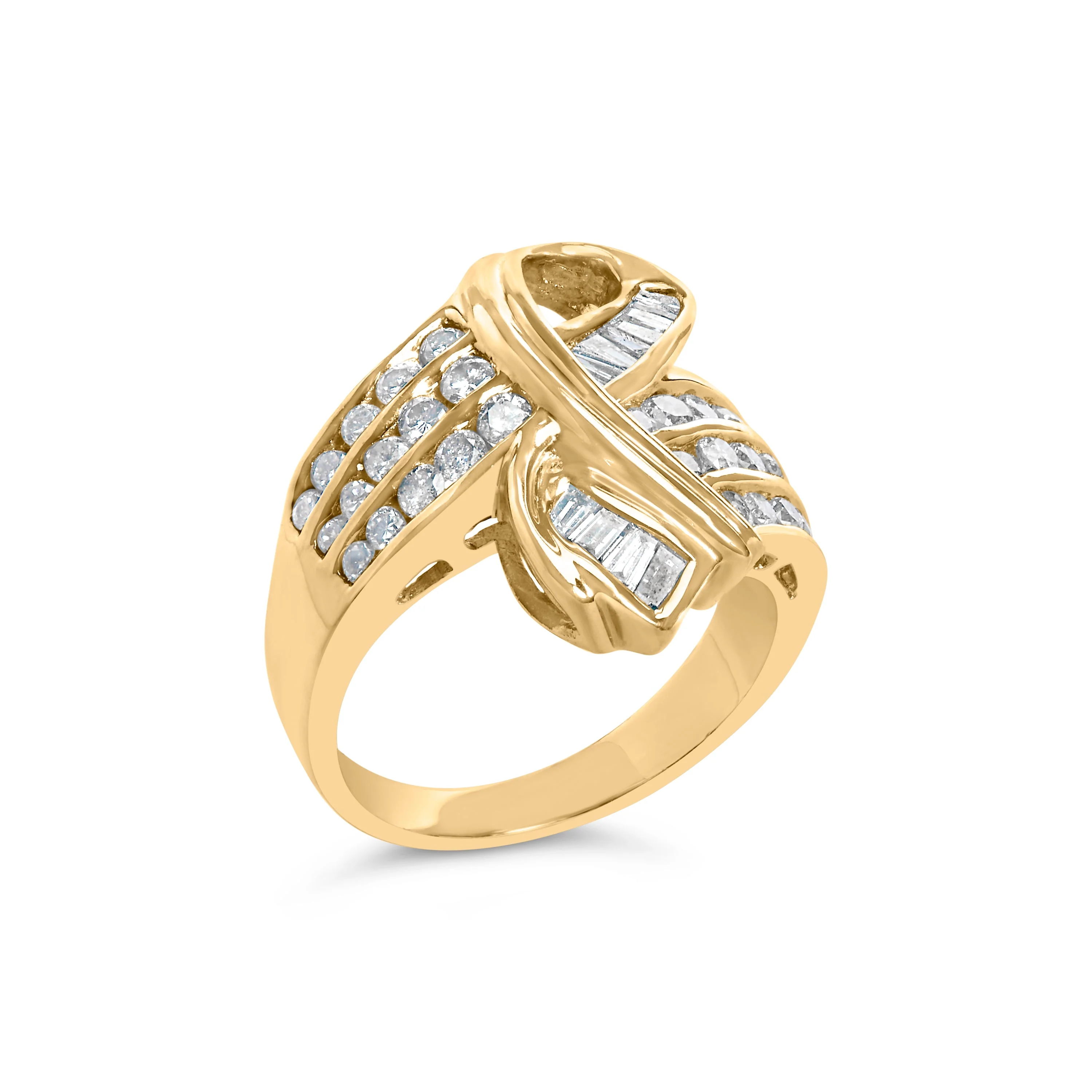14K Yellow Gold 1 1/3 Cttw Channel Set Diamond Bypass Cocktail Ring (J-K Color, I1-I2 Clarity) - Ring Size 7 - Image 3