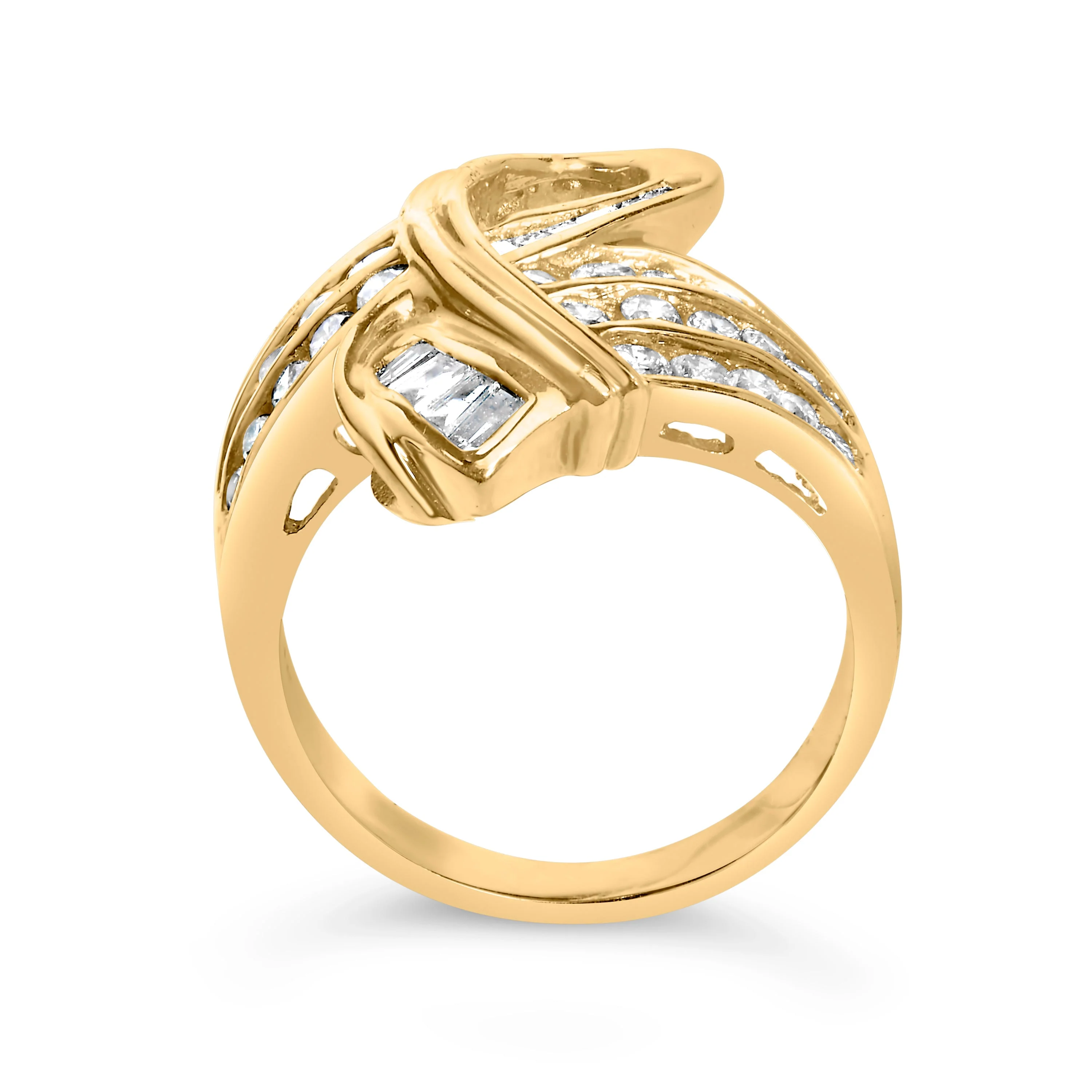 14K Yellow Gold 1 1/3 Cttw Channel Set Diamond Bypass Cocktail Ring (J-K Color, I1-I2 Clarity) - Ring Size 7 - Image 5