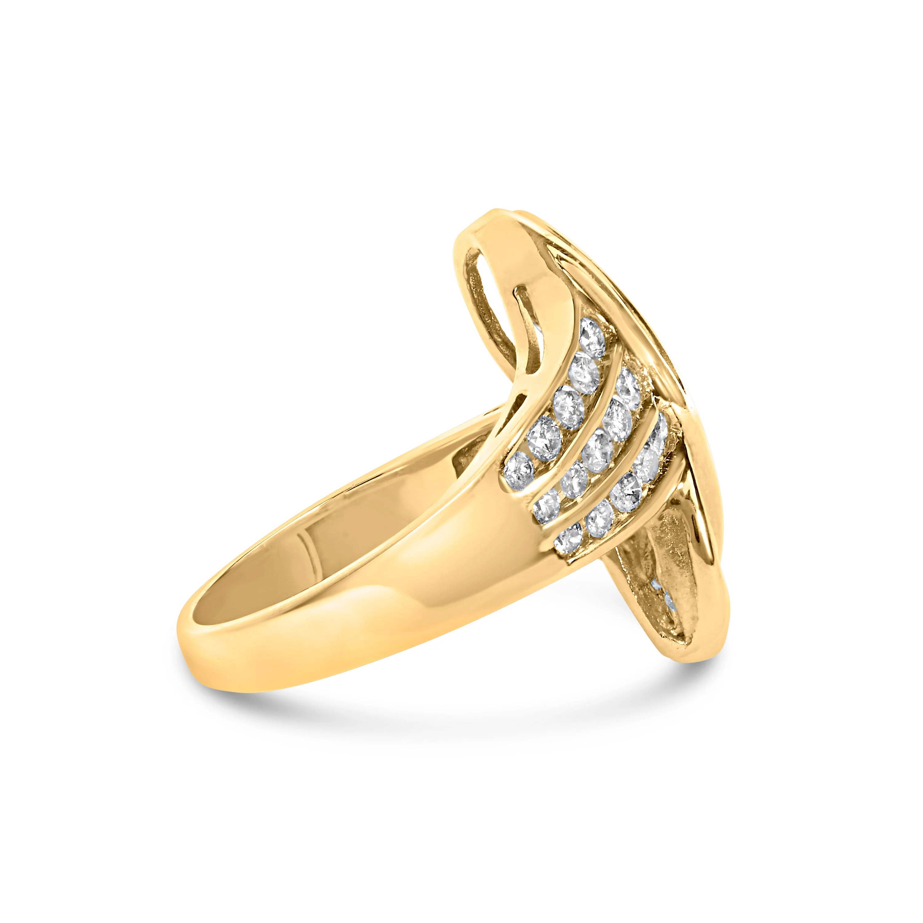 14K Yellow Gold 1 1/3 Cttw Channel Set Diamond Bypass Cocktail Ring (J-K Color, I1-I2 Clarity) - Ring Size 7 - Image 7