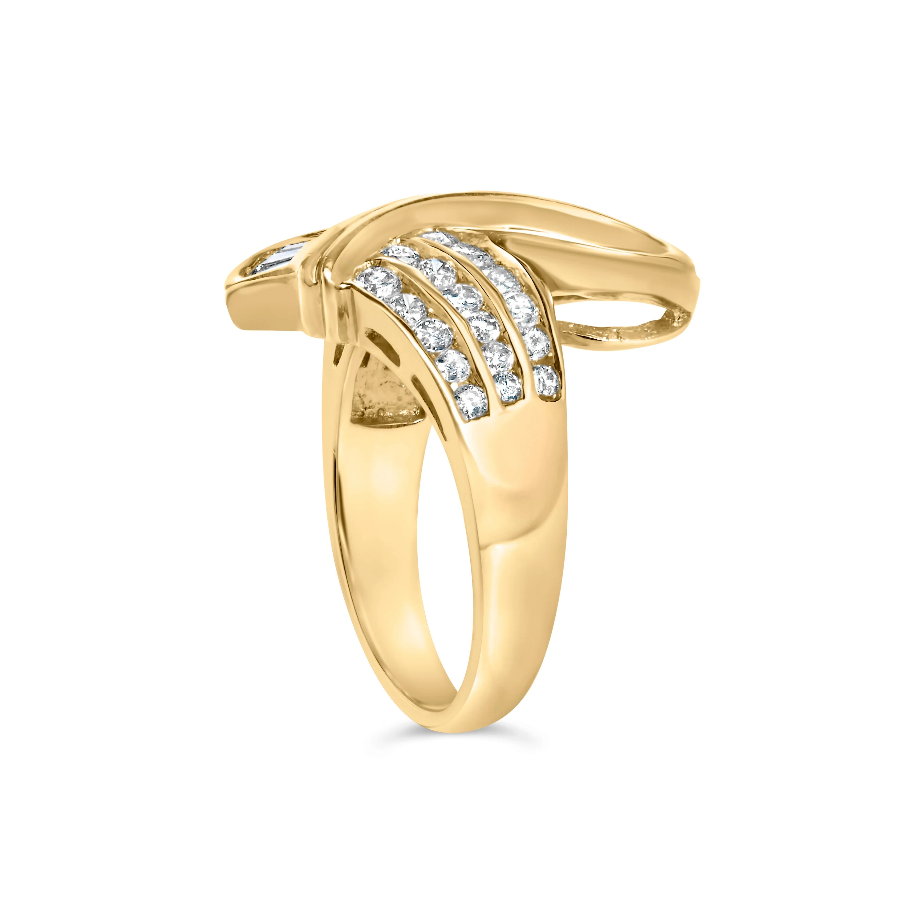 14K Yellow Gold 1 1/3 Cttw Channel Set Diamond Bypass Cocktail Ring (J-K Color, I1-I2 Clarity) - Ring Size 7 - Image 9