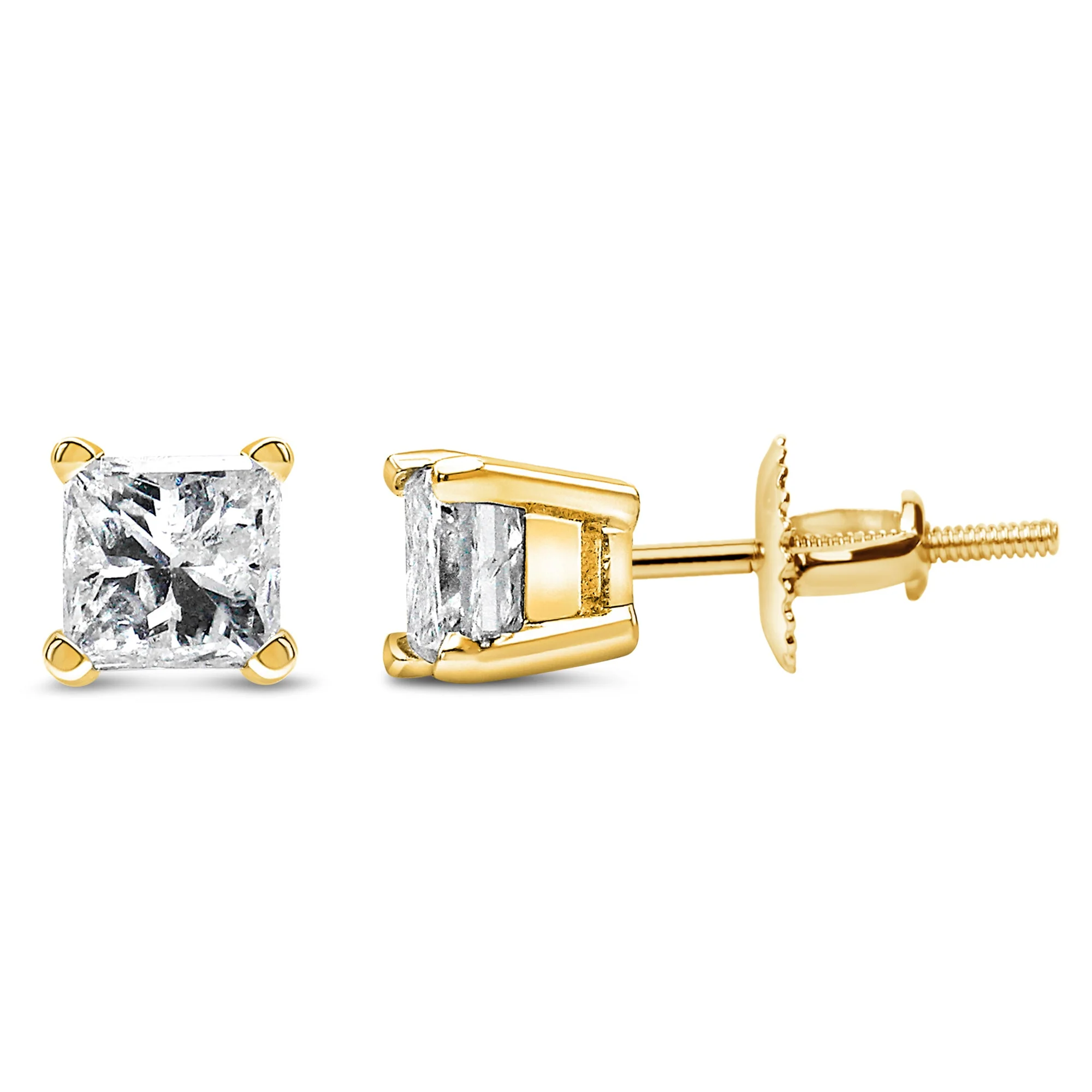 14K Yellow Gold 1/2 Cttw Princess Cut Diamond Solitaire Stud Earrings with Screwbacks (I-J Color, SI2-I1 Clarity) - Image 2