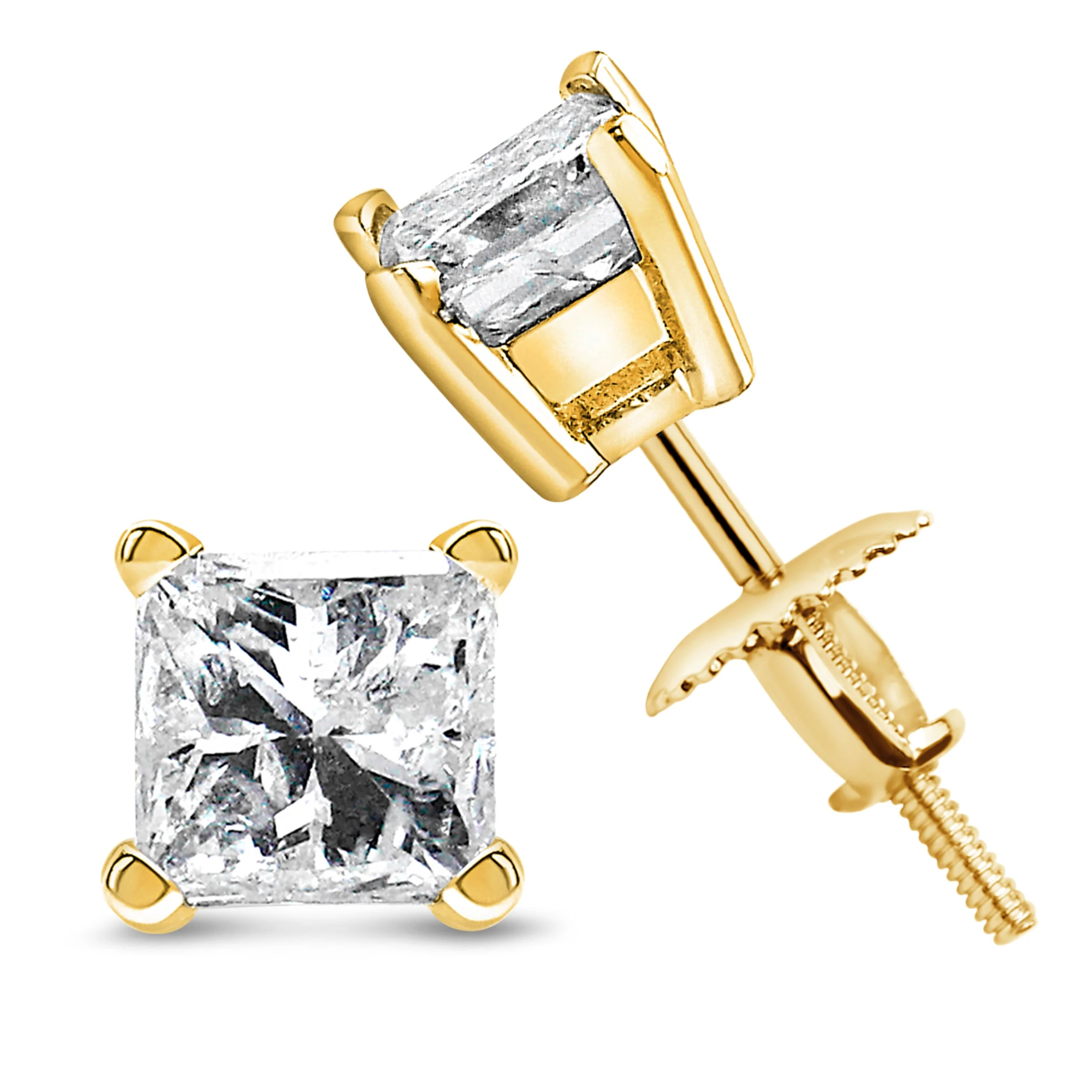 14K Yellow Gold 1/2 Cttw Princess Cut Diamond Solitaire Stud Earrings with Screwbacks (I-J Color, SI2-I1 Clarity) - Image 3