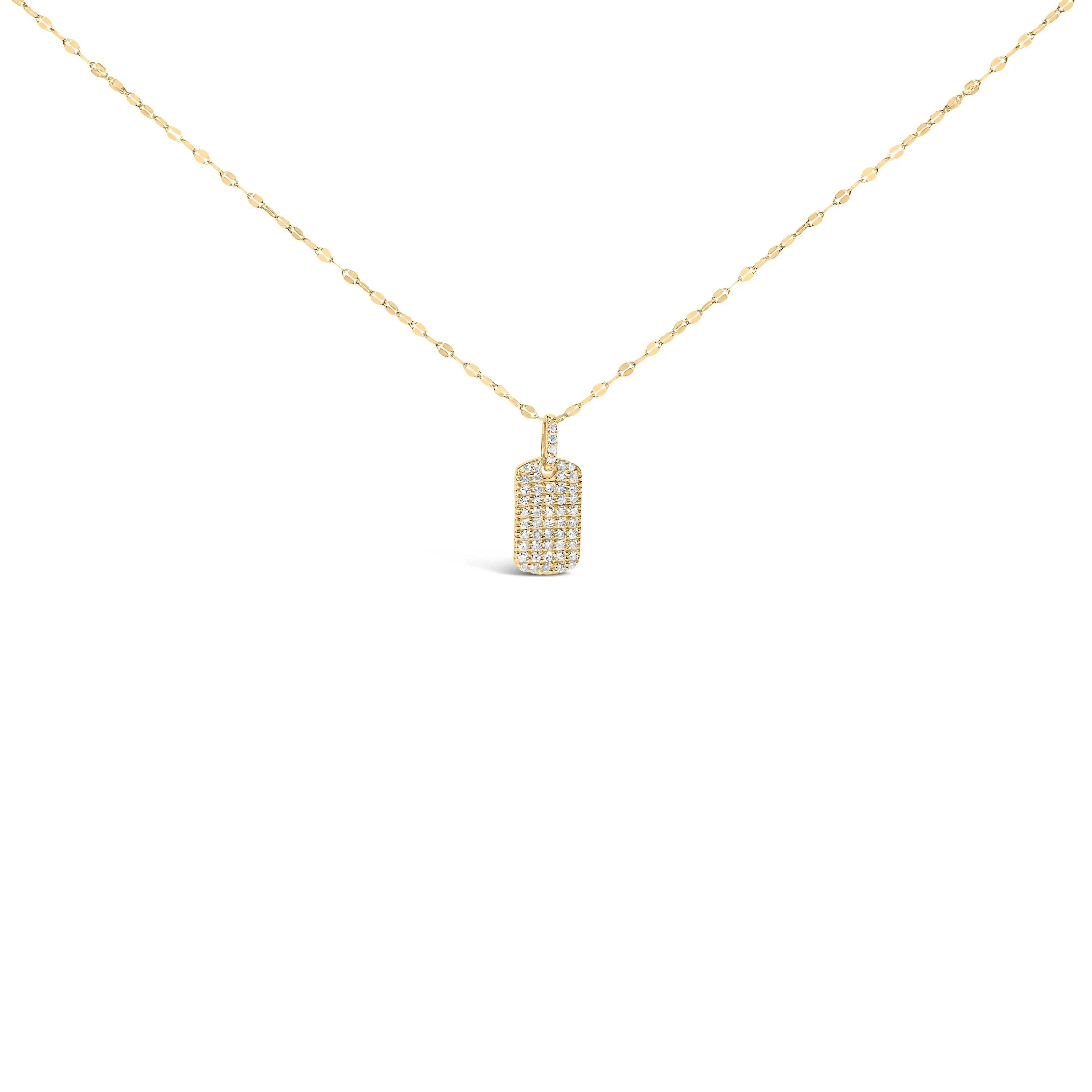 14K Yellow Gold 1/3 Cttw Diamond Dog Tag Pendant Necklaces 18"