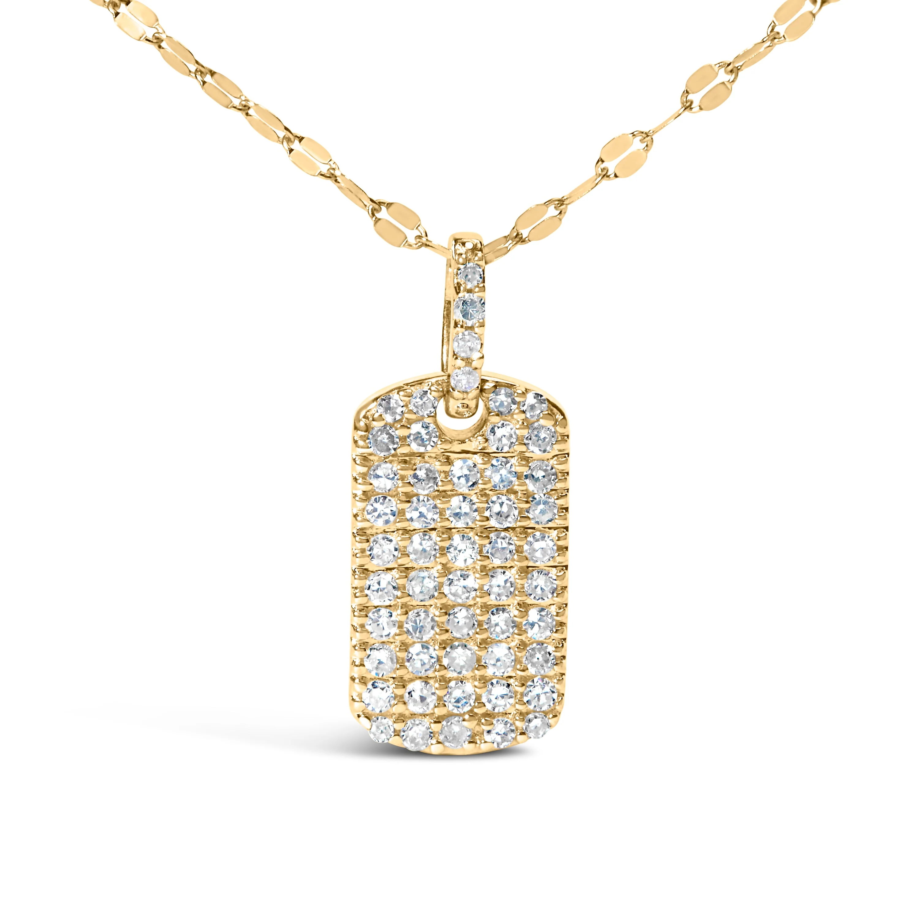 14K Yellow Gold 1/3 Cttw Diamond Dog Tag Pendant Necklaces 18" - Image 2