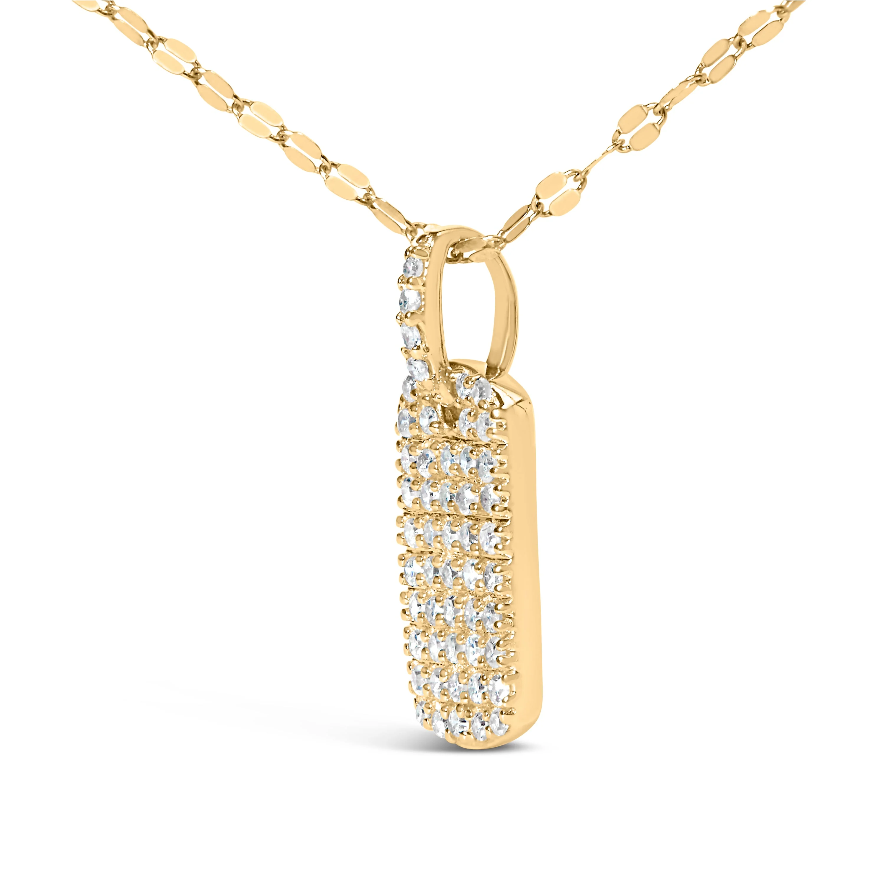 14K Yellow Gold 1/3 Cttw Diamond Dog Tag Pendant Necklaces 18" - Image 3