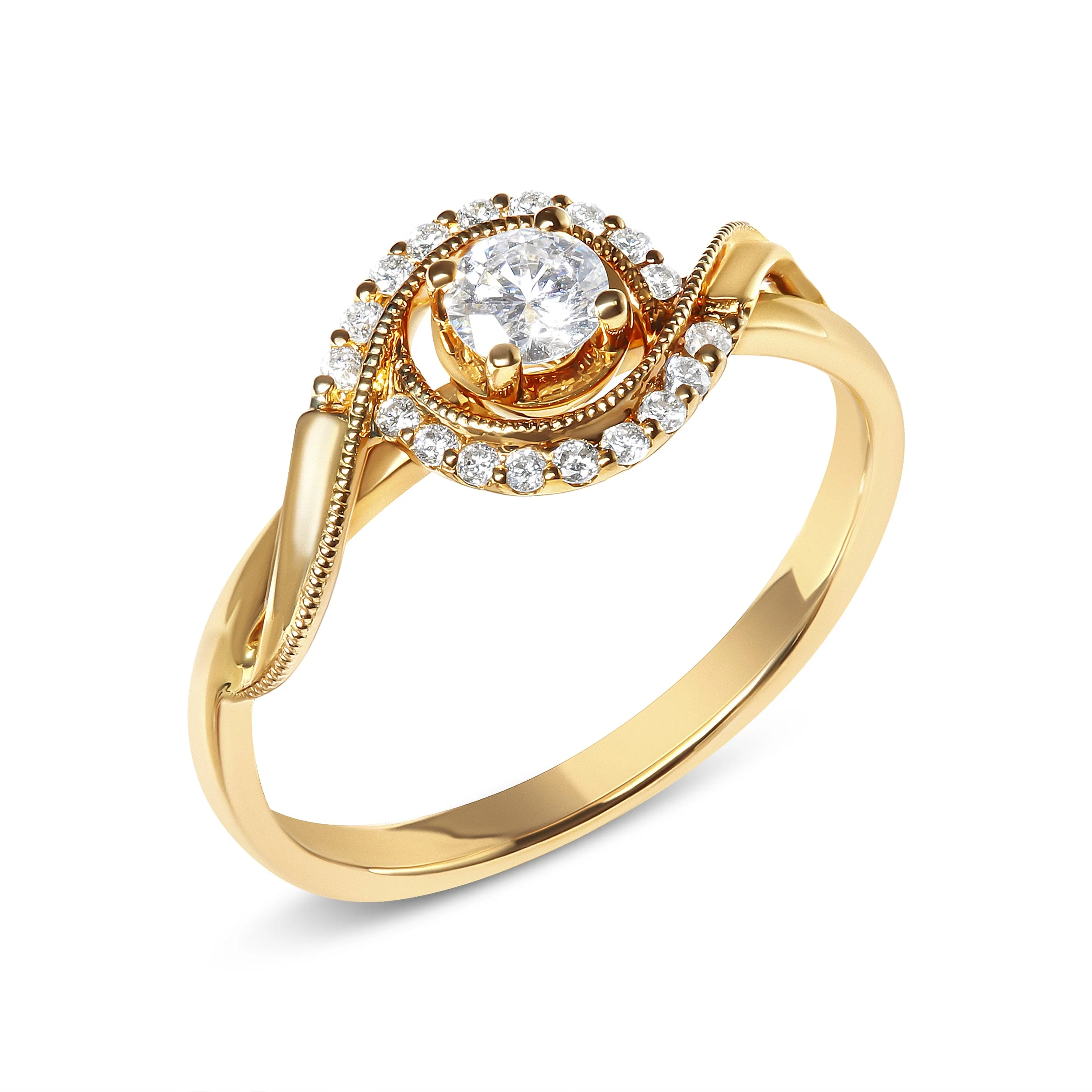 14K Yellow Gold 1/3 Cttw Diamond Solitaire and Halo Swirl Engagement Ring (G-H Color, VS2-SI1 Clarity)- Size 7 - Image 3