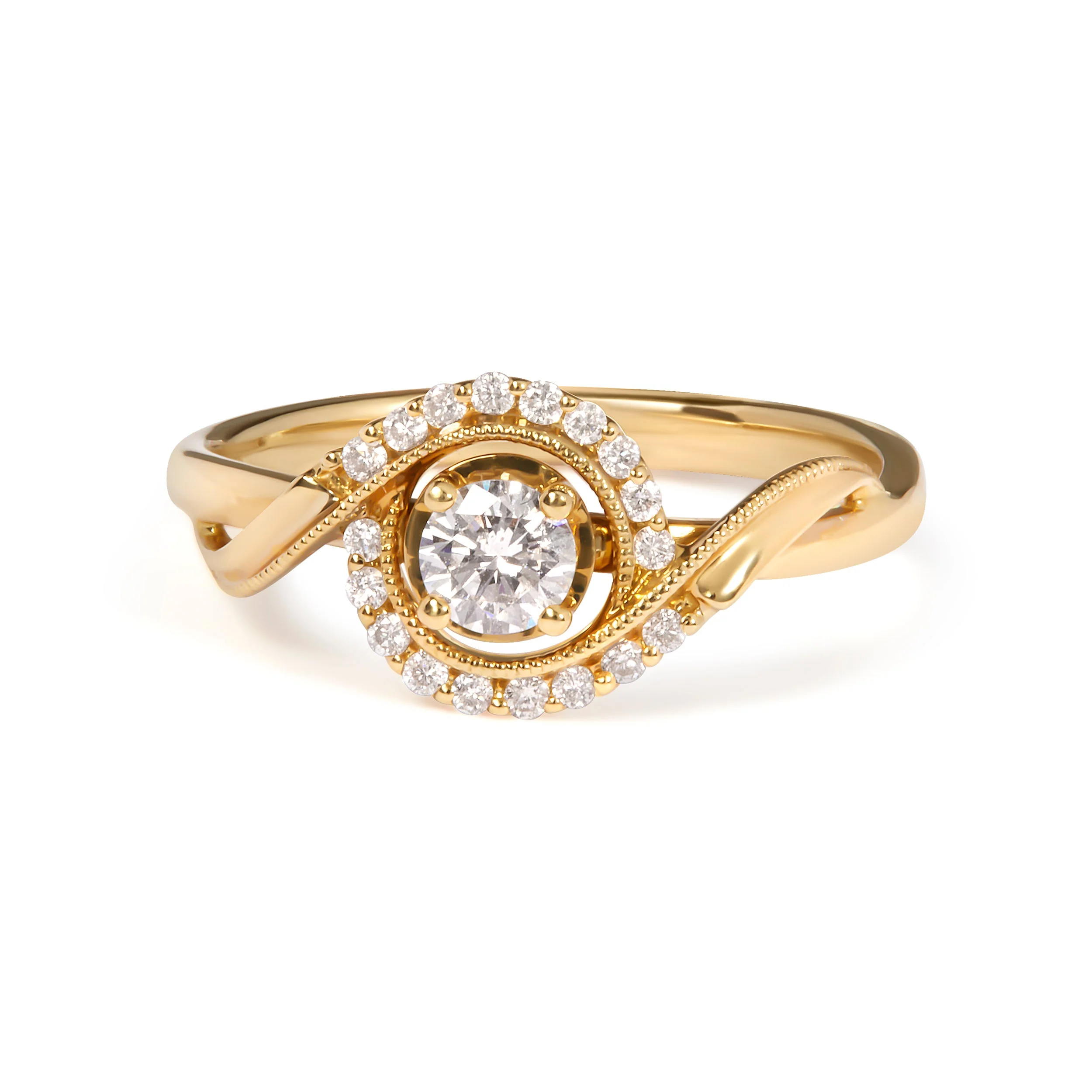 14K Yellow Gold 1/3 Cttw Diamond Solitaire and Halo Swirl Engagement Ring (G-H Color, VS2-SI1 Clarity)- Size 7 - Image 4