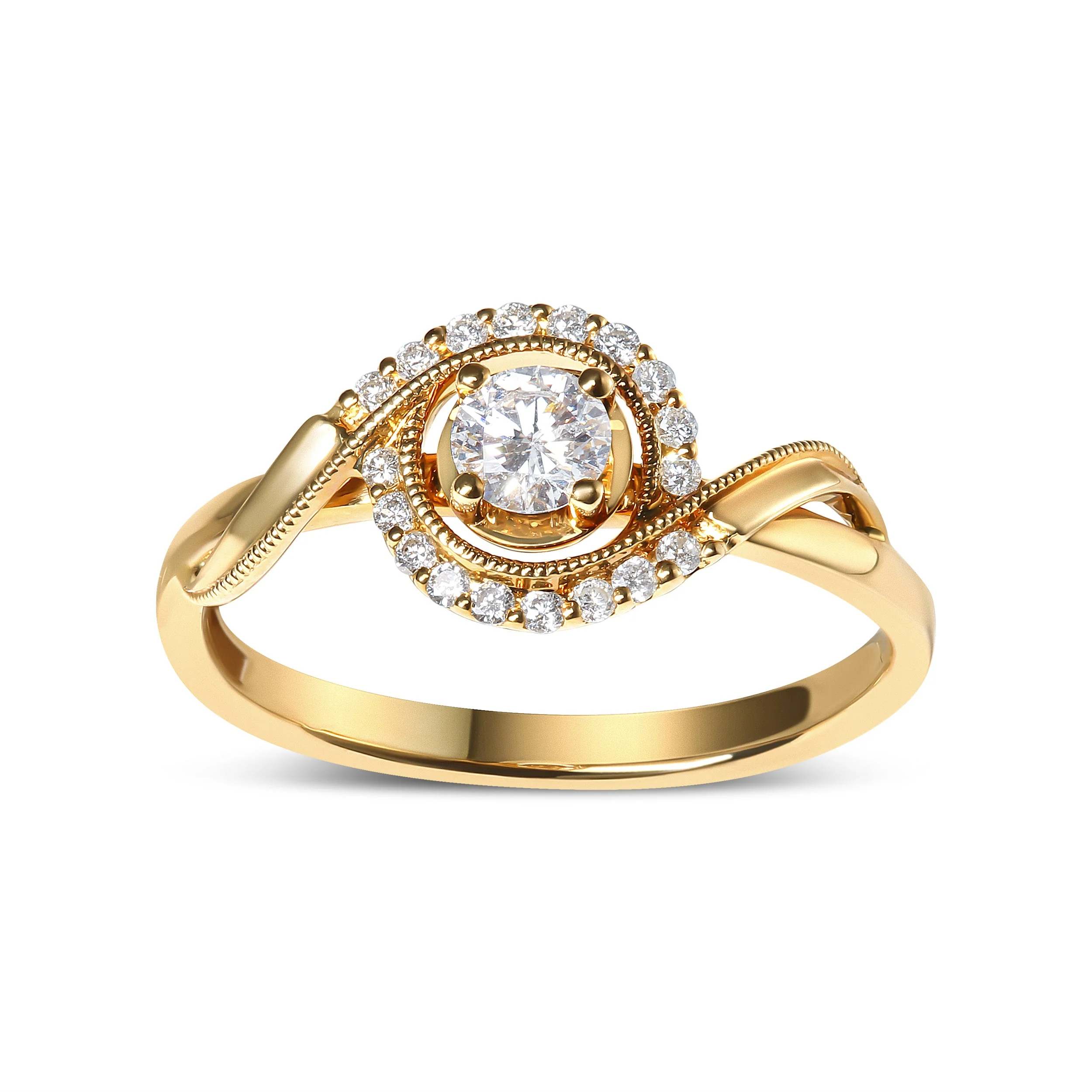14K Yellow Gold 1/3 Cttw Diamond Solitaire and Halo Swirl Engagement Ring (G-H Color, VS2-SI1 Clarity)- Size 7 - Image 6
