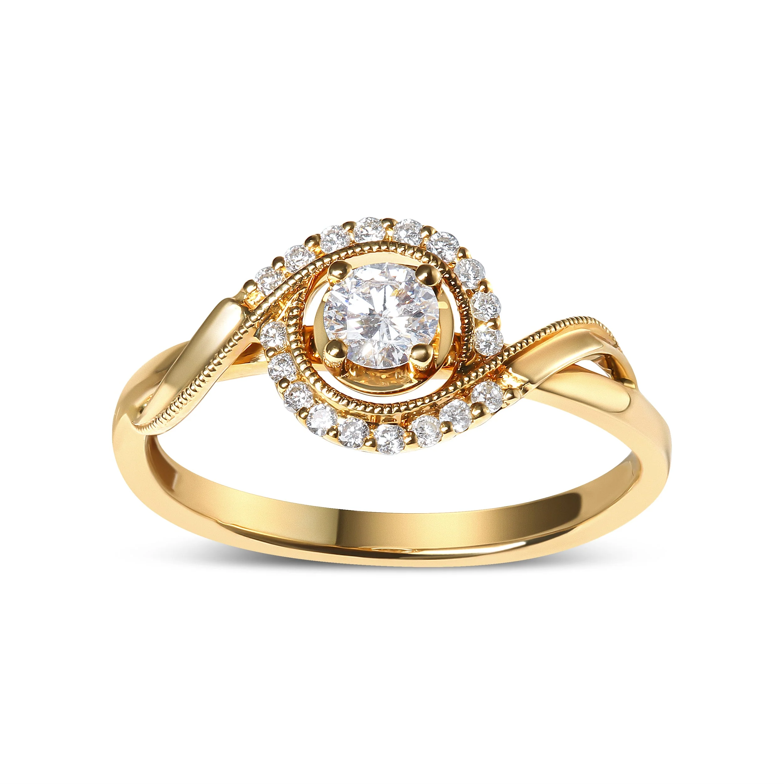 14K Yellow Gold 1/3 Cttw Diamond Solitaire and Halo Swirl Engagement Ring (G-H Color, VS2-SI1 Clarity)- Size 7 - Image 8