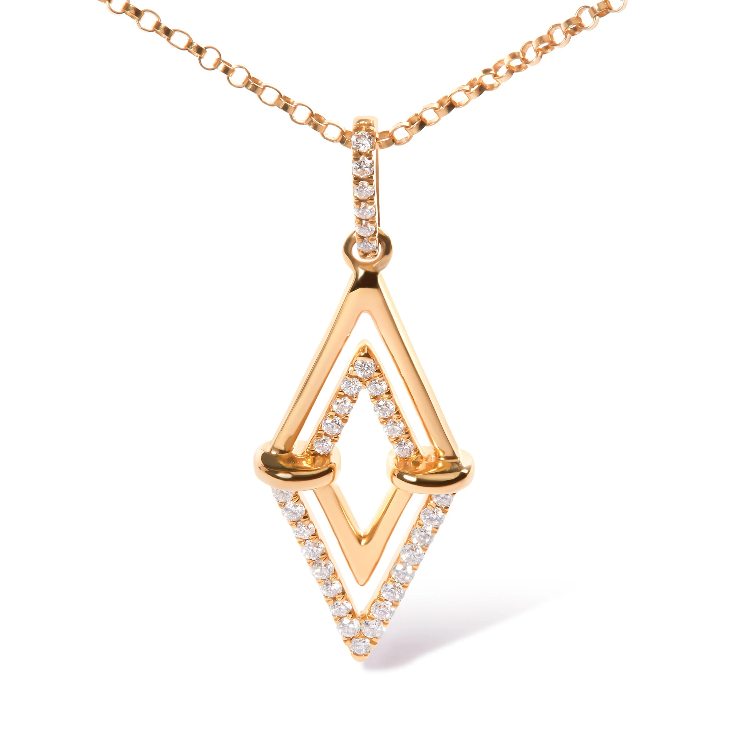 14K Yellow Gold 1/4 Cttw Diamond Double Triangle Geometric 18" Pendant Necklace (G-H Color, SI1-SI2 Clarity) - Image 2