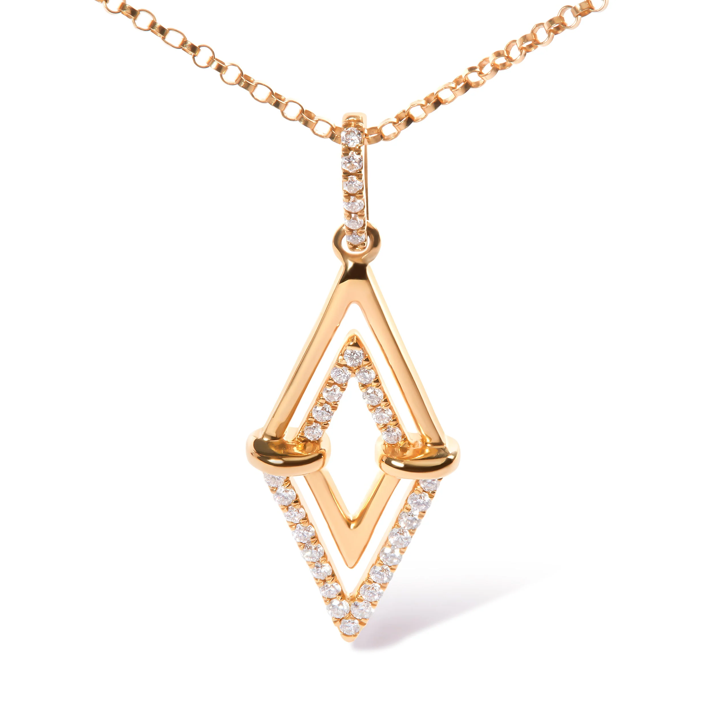 14K Yellow Gold 1/4 Cttw Diamond Double Triangle Geometric 18" Pendant Necklace (G-H Color, SI1-SI2 Clarity) - Image 5
