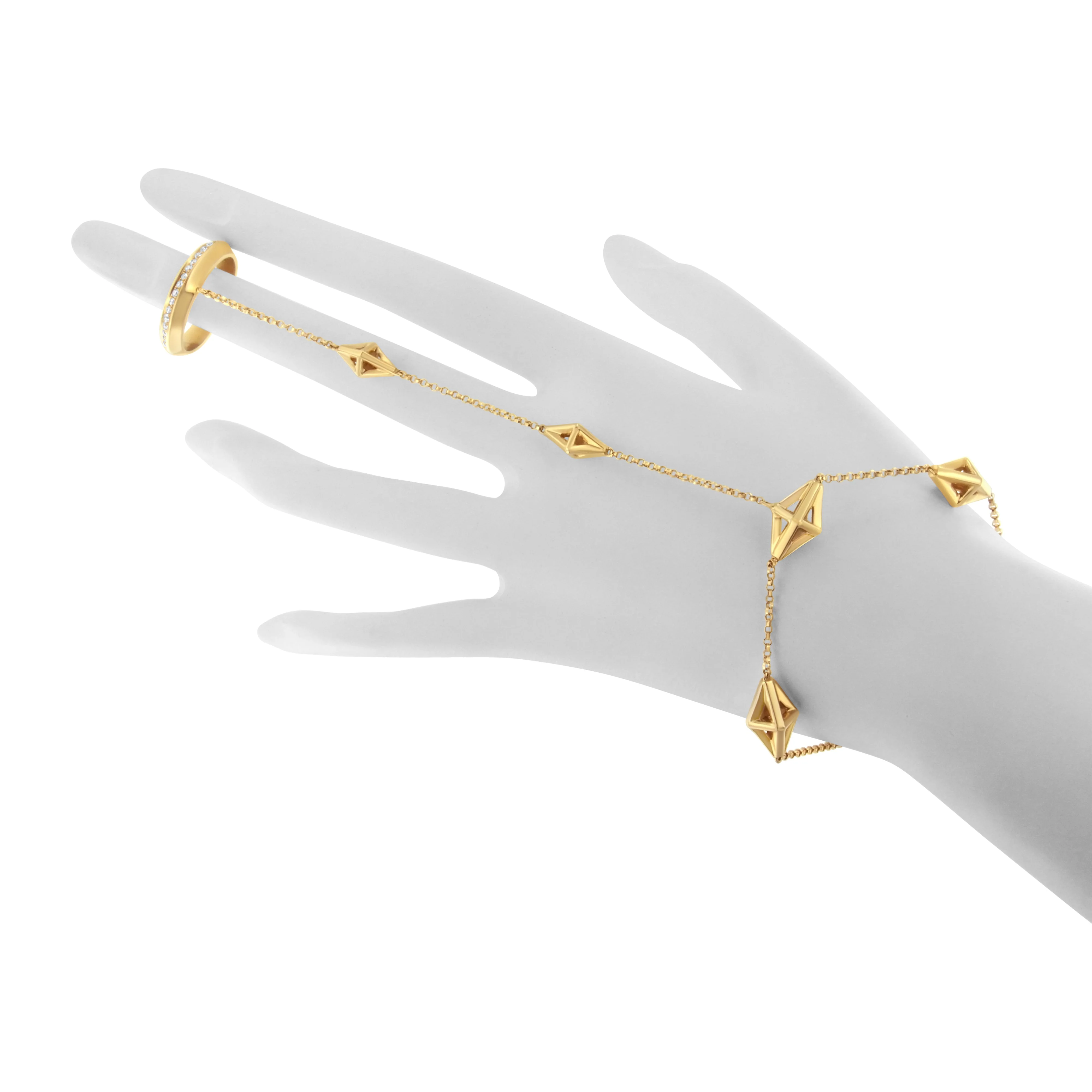 14K Yellow Gold 1/4 Cttw Diamond Ring and Bracelet Hand Chain (G-H Color, SI1-SI2 Clarity) - 7" - Image 4