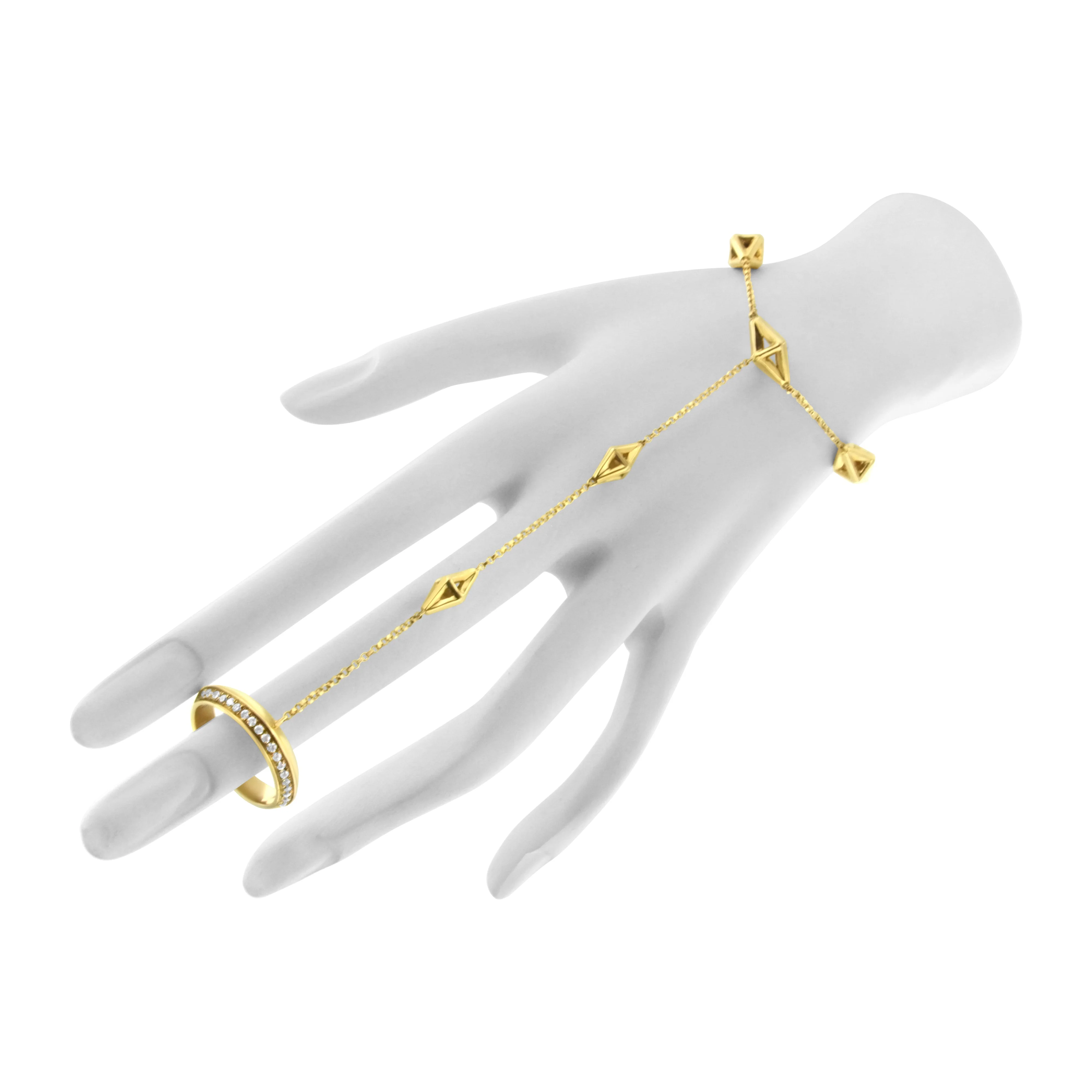 14K Yellow Gold 1/4 Cttw Diamond Ring and Bracelet Hand Chain (G-H Color, SI1-SI2 Clarity) - 7" - Image 5