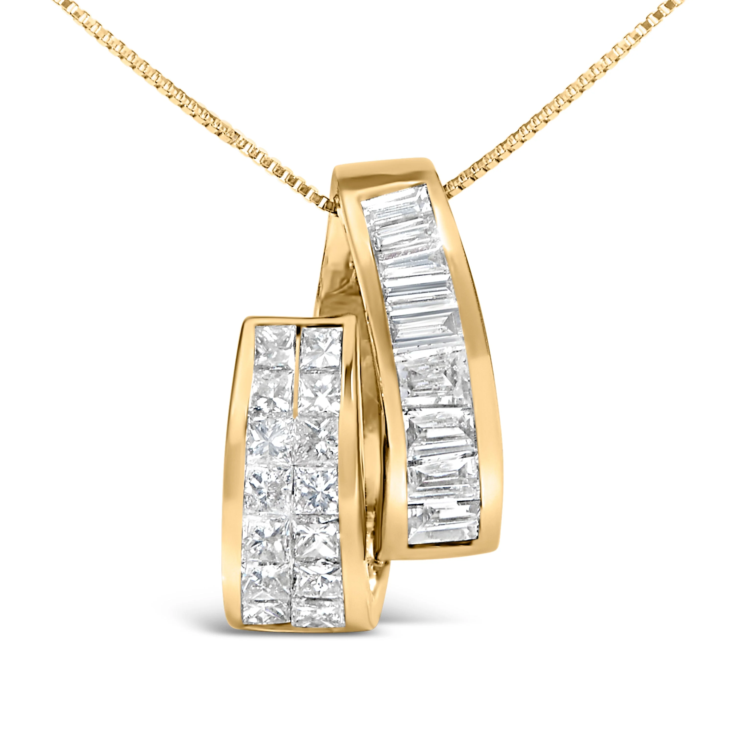 14K Yellow Gold 1 5/8 cttw Princess and Baguette Cut Diamond Fashion Pendant Necklace (G-H, VS2-SI1) - Image 5