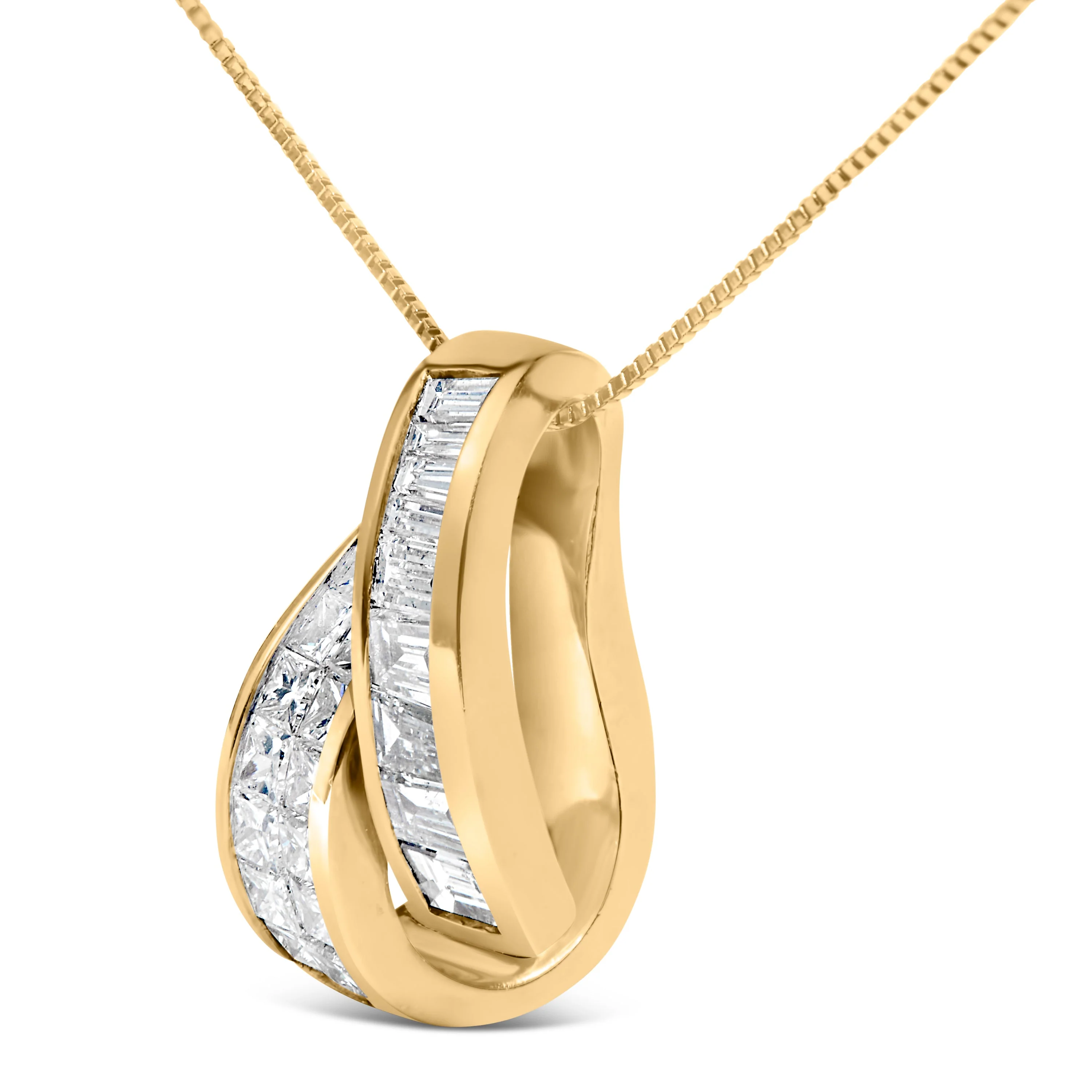 14K Yellow Gold 1 5/8 cttw Princess and Baguette Cut Diamond Fashion Pendant Necklace (G-H, VS2-SI1) - Image 6