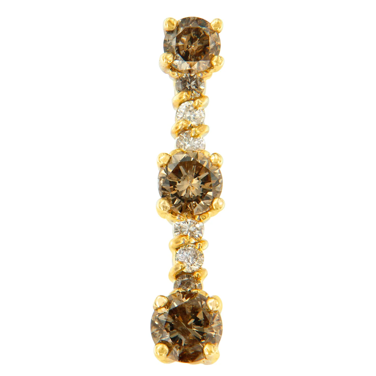 14K Yellow Gold 1 cttw White and Champagne Round Cut Diamond Drop Pendant Necklace (I-J, I1-I2) - Image 4