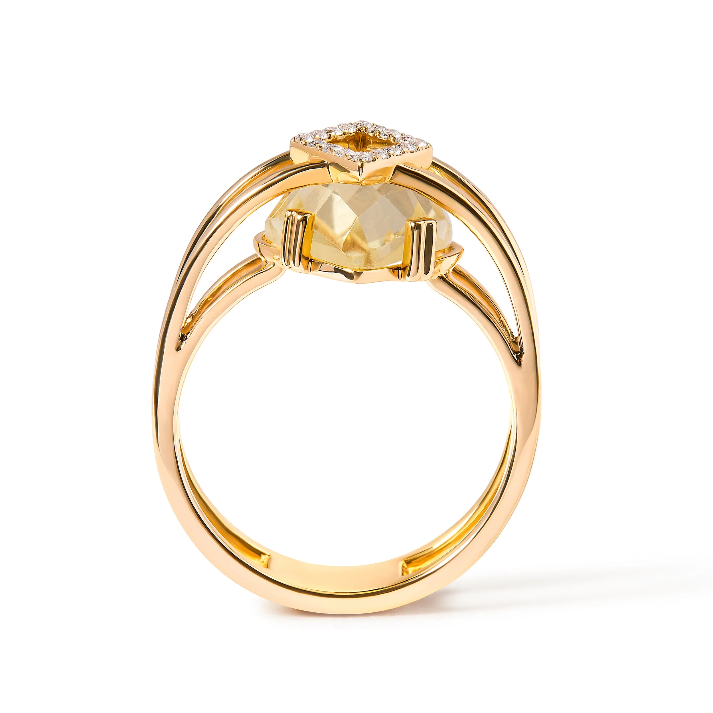 14K Yellow Gold 15x15 MM Marquise Cut Yellow Topaz and Diamond Accent Statement Cocktail Ring (G-H Color, SI1-SI2 Clarity) - Image 2