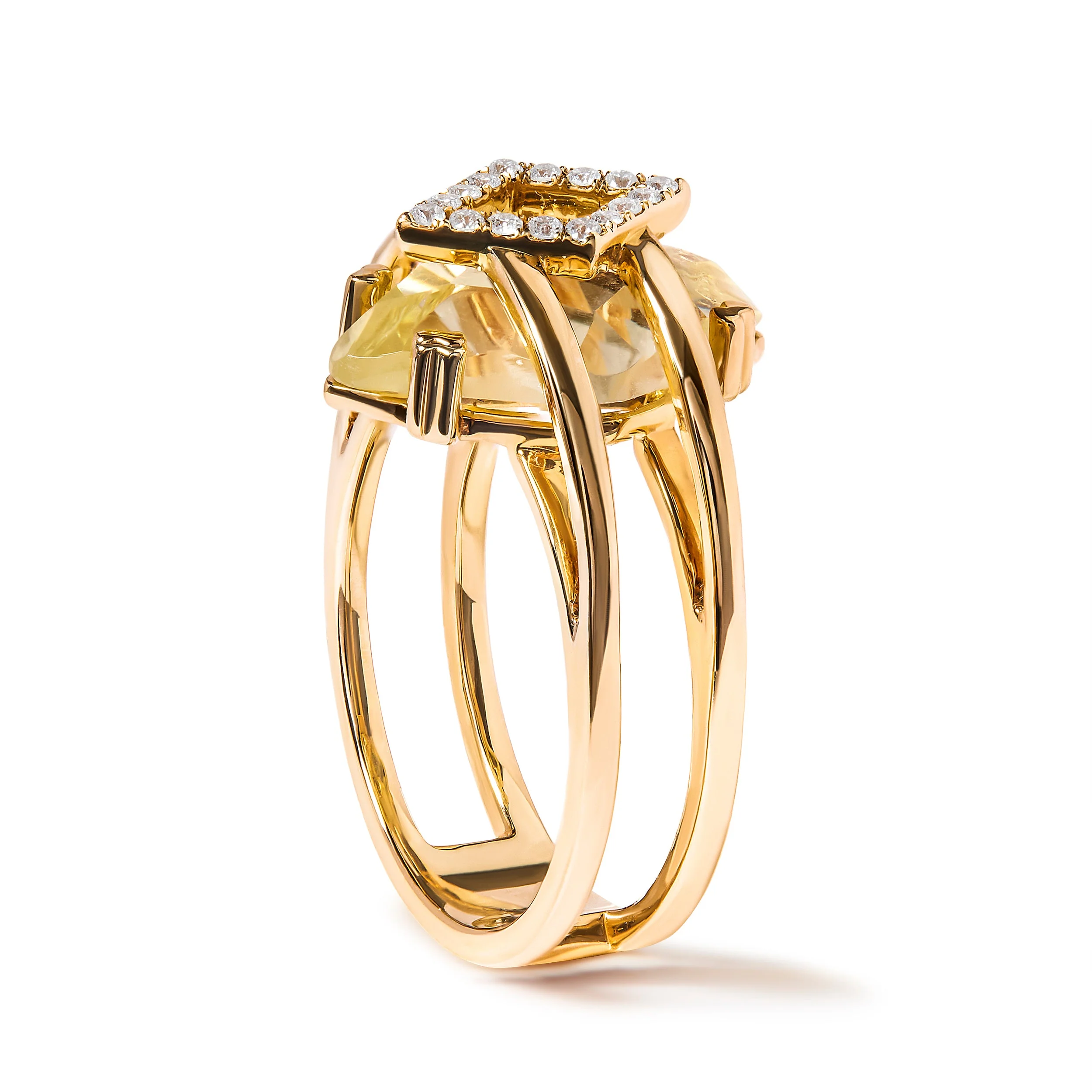 14K Yellow Gold 15x15 MM Marquise Cut Yellow Topaz and Diamond Accent Statement Cocktail Ring (G-H Color, SI1-SI2 Clarity) - Image 3