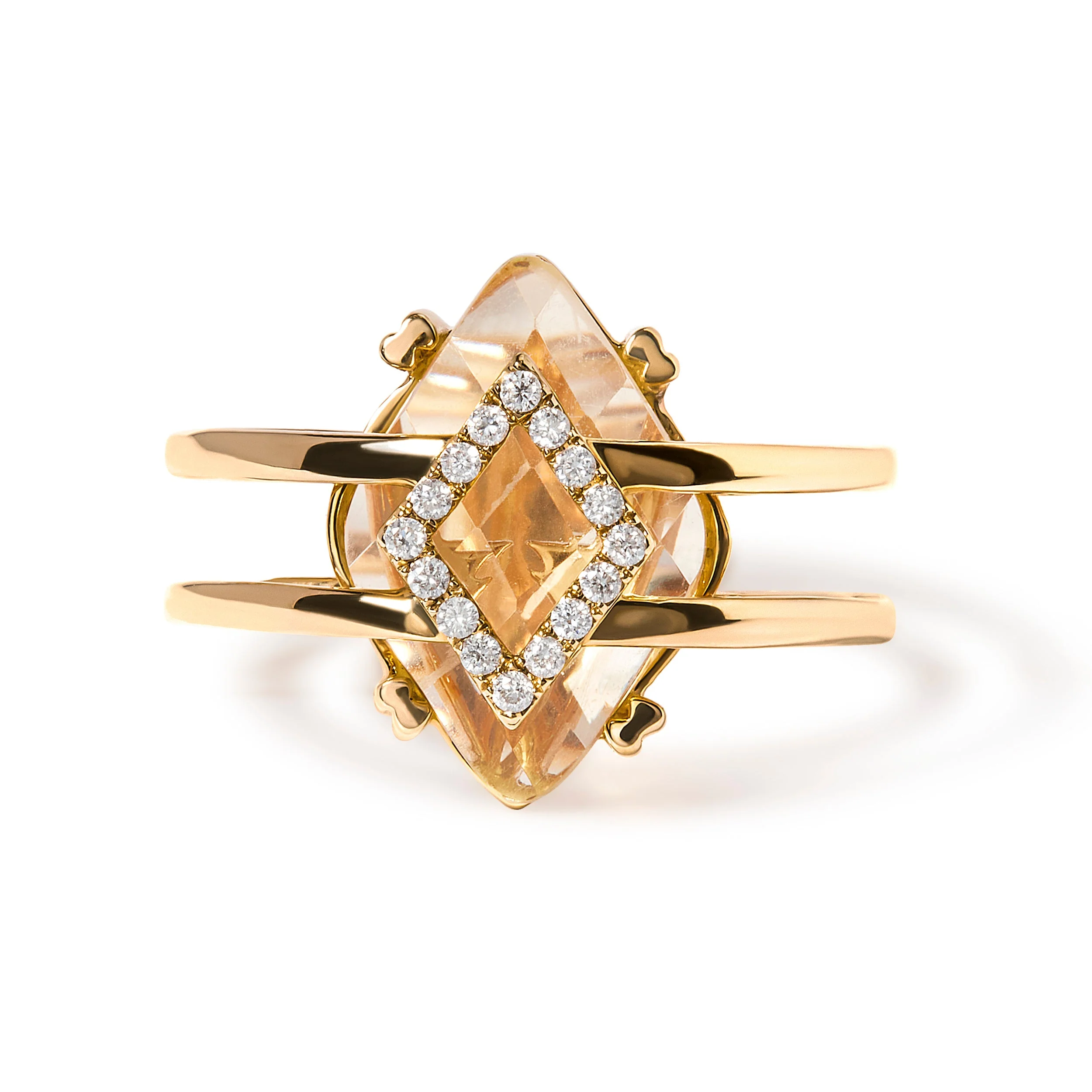 14K Yellow Gold 15x15 MM Marquise Cut Yellow Topaz and Diamond Accent Statement Cocktail Ring (G-H Color, SI1-SI2 Clarity) - Image 4