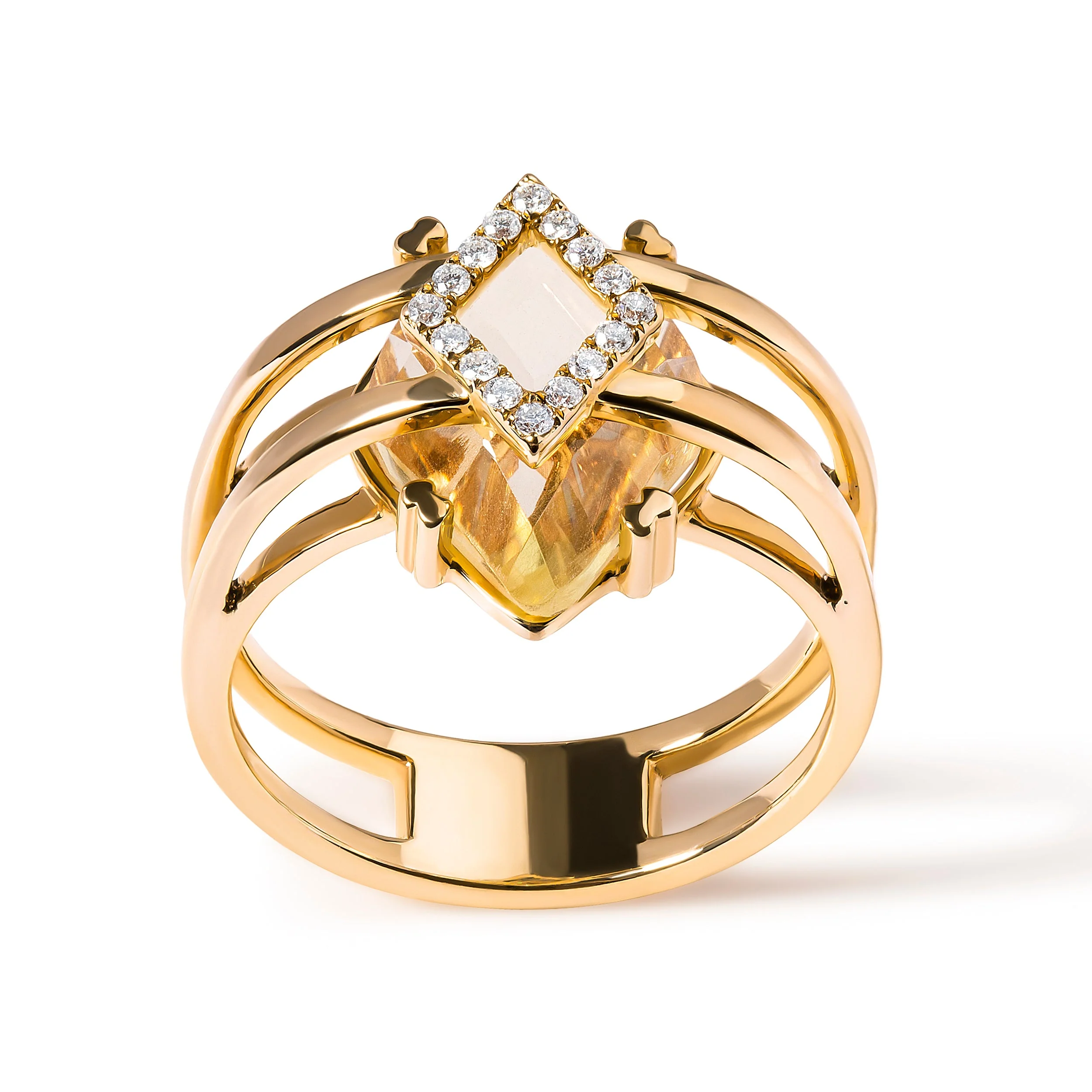 14K Yellow Gold 15x15 MM Marquise Cut Yellow Topaz and Diamond Accent Statement Cocktail Ring (G-H Color, SI1-SI2 Clarity) - Image 5