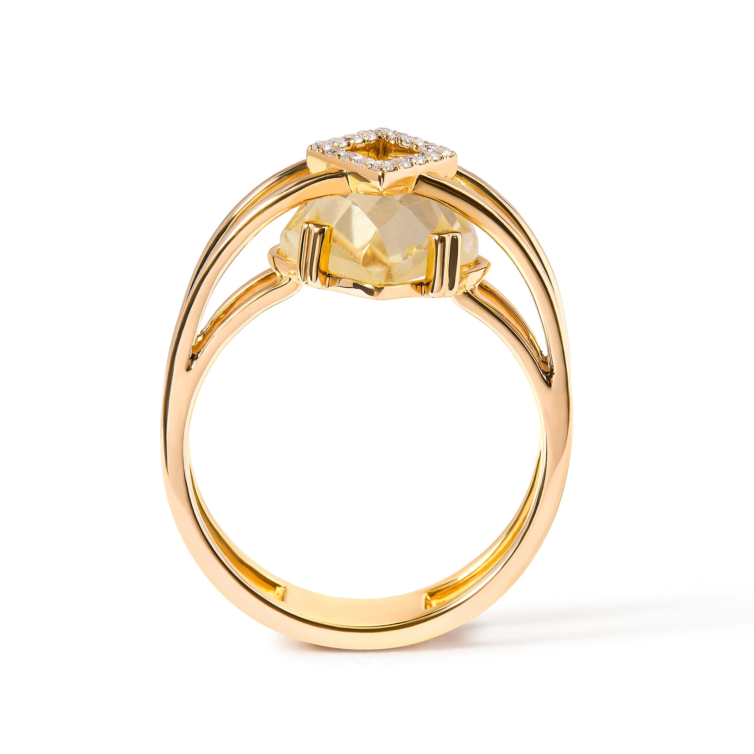 14K Yellow Gold 15x15 MM Marquise Cut Yellow Topaz and Diamond Accent Statement Cocktail Ring (G-H Color, SI1-SI2 Clarity) - Image 6