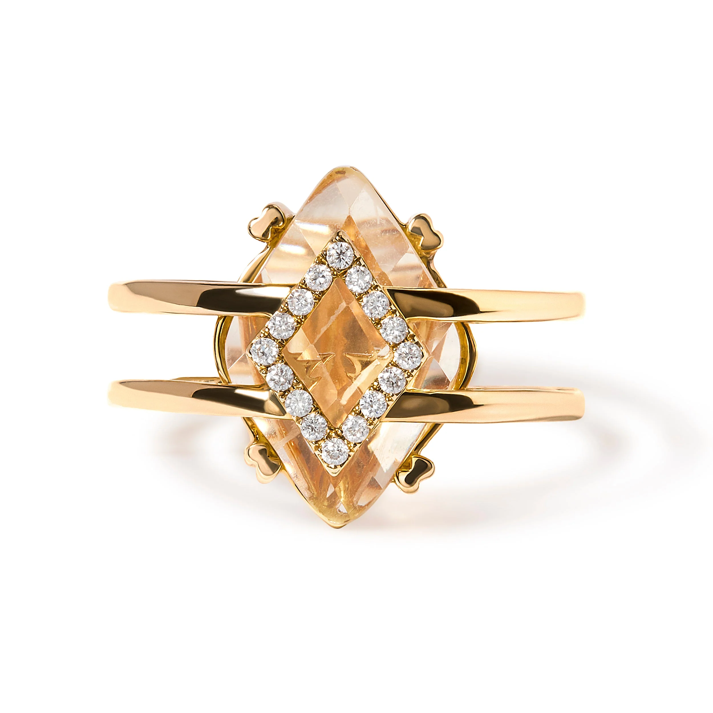 14K Yellow Gold 15x15 MM Marquise Cut Yellow Topaz and Diamond Accent Statement Cocktail Ring (G-H Color, SI1-SI2 Clarity) - Image 8