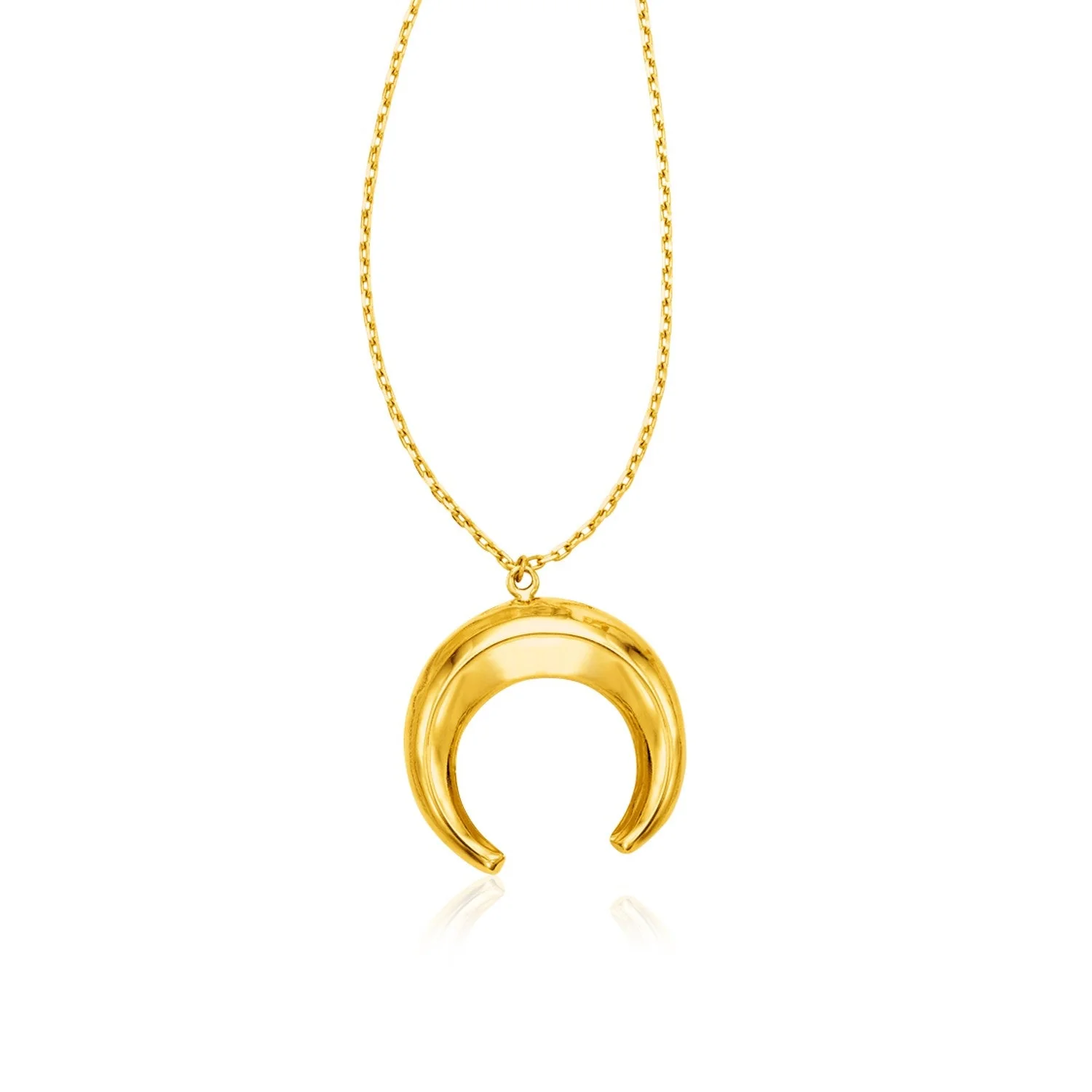 14k Yellow Gold 17 inch Necklace with Domed Moon Motif Pendant - Image 4