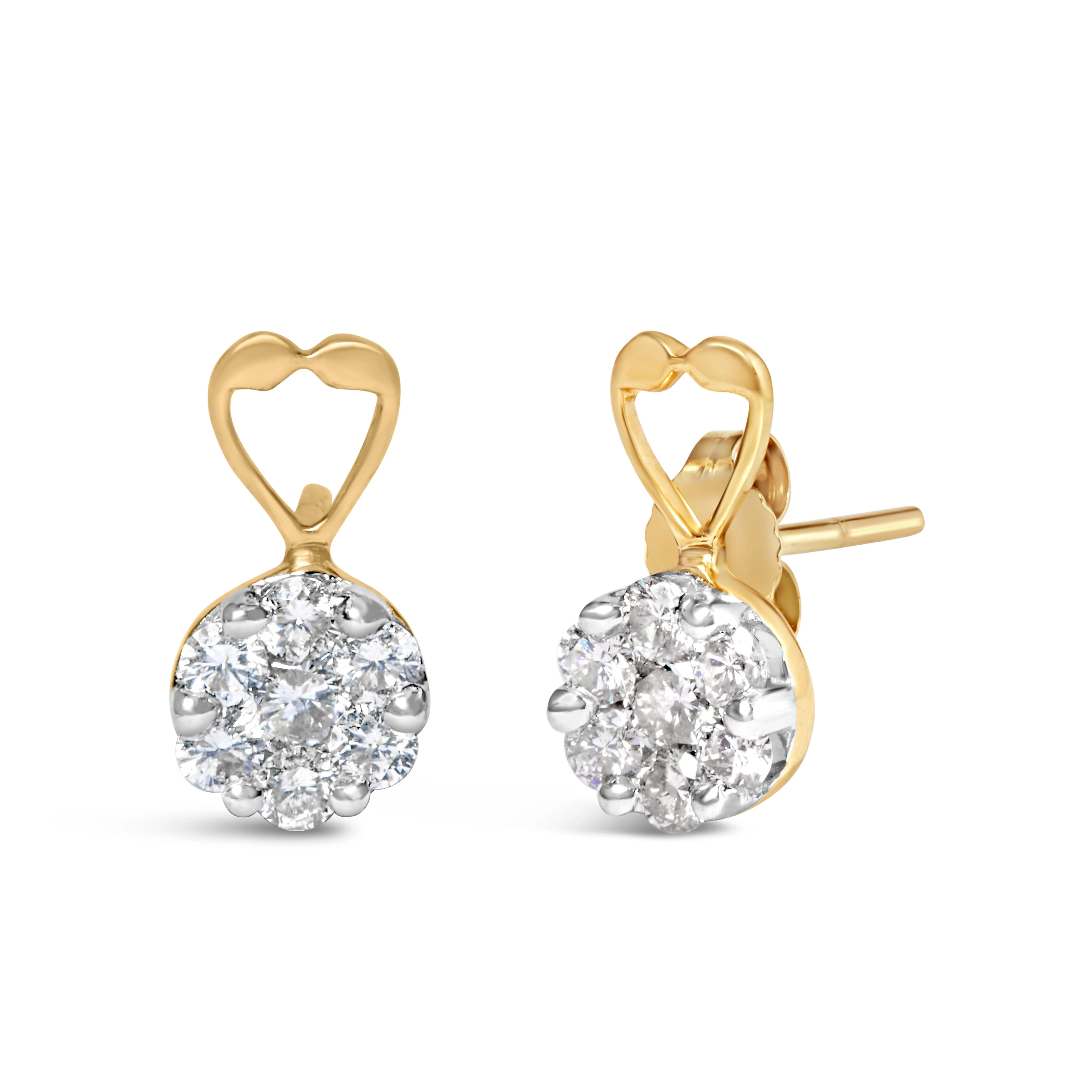 14K Yellow Gold 1ct. TDW Round-cut Diamond Earrings (I-J,SI2-I1) - Image 2