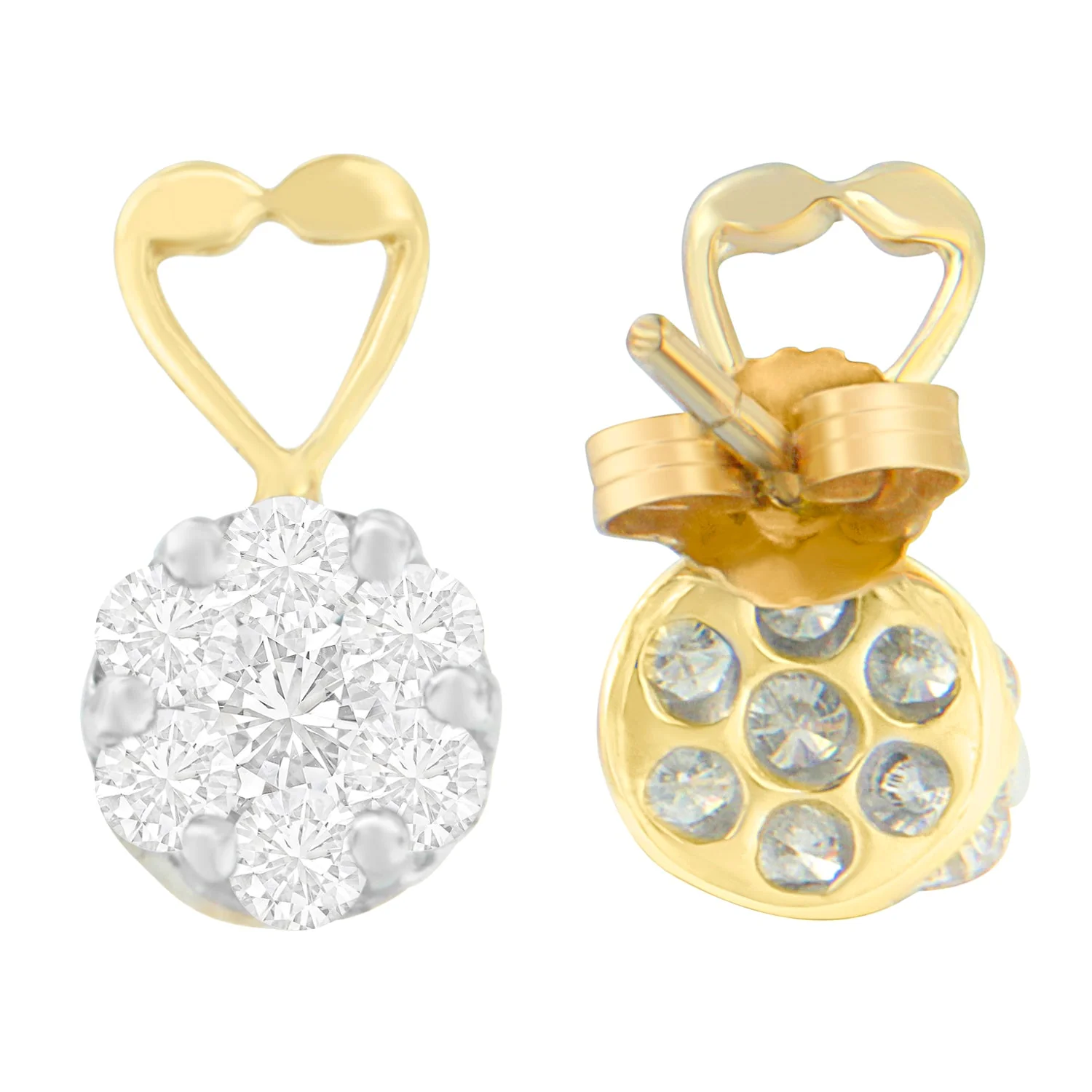14K Yellow Gold 1ct. TDW Round-cut Diamond Earrings (I-J,SI2-I1) - Image 3