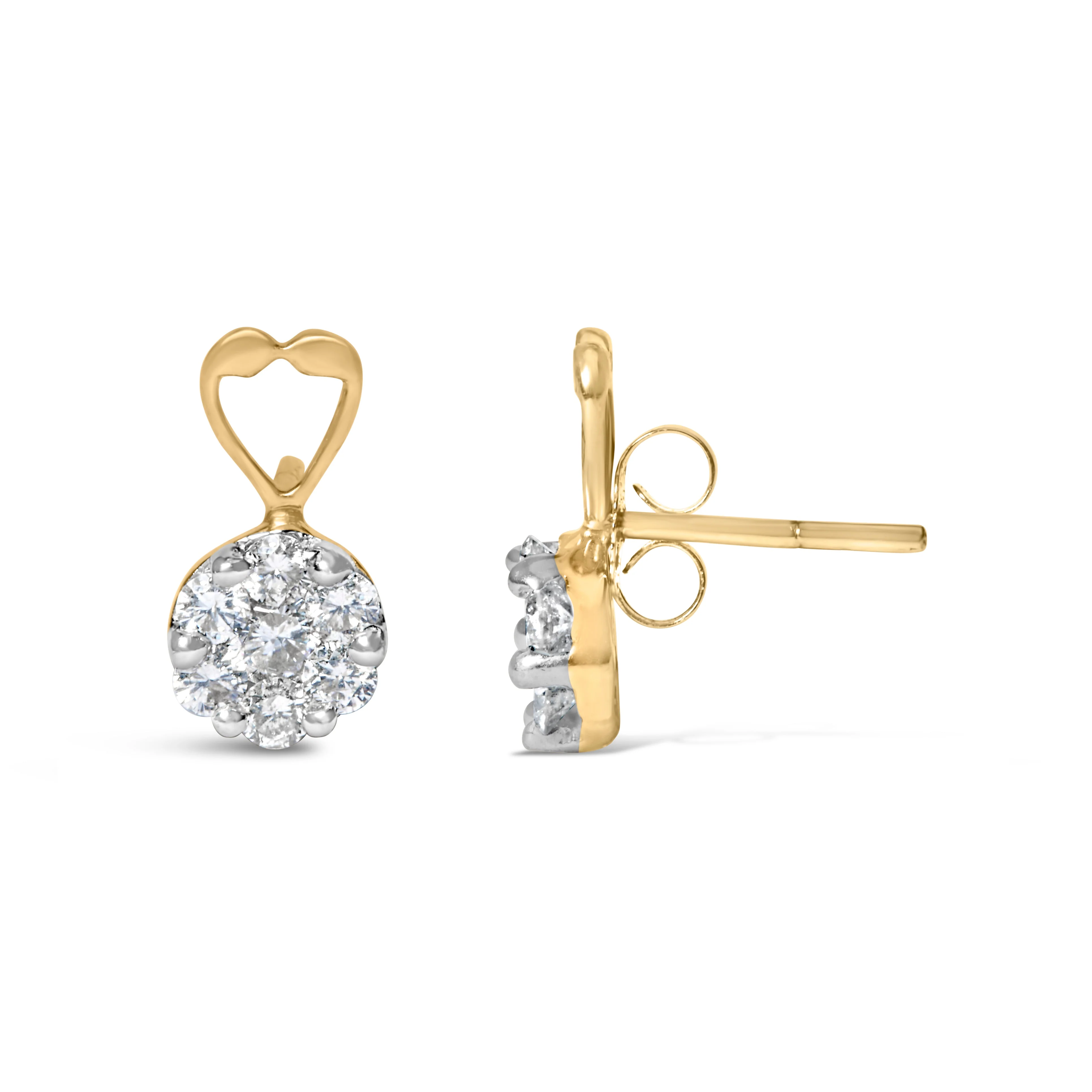 14K Yellow Gold 1ct. TDW Round-cut Diamond Earrings (I-J,SI2-I1) - Image 5