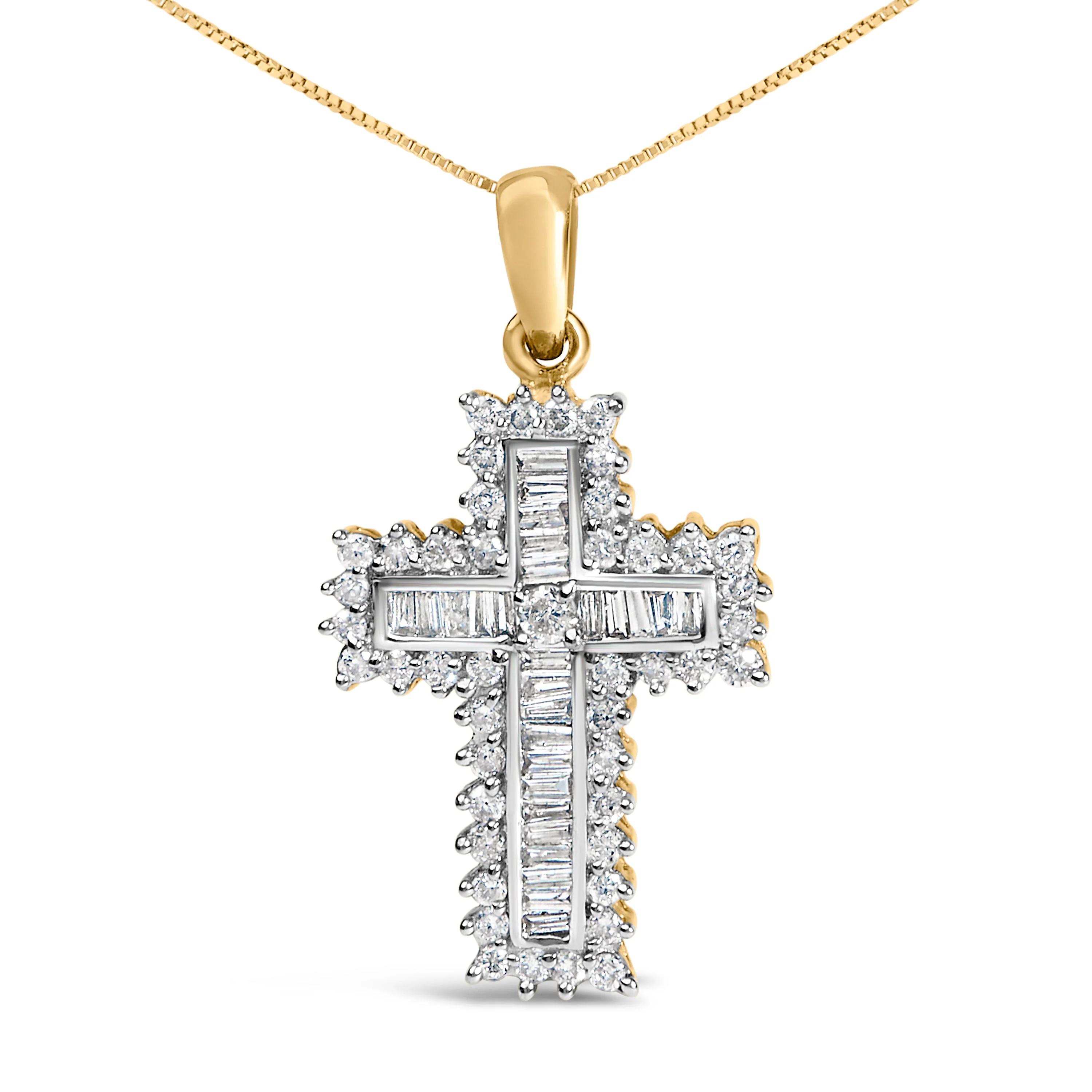 14K Yellow Gold 2.0 Cttw Multi-Row Diamond Cross Pendant Necklace - Image 5