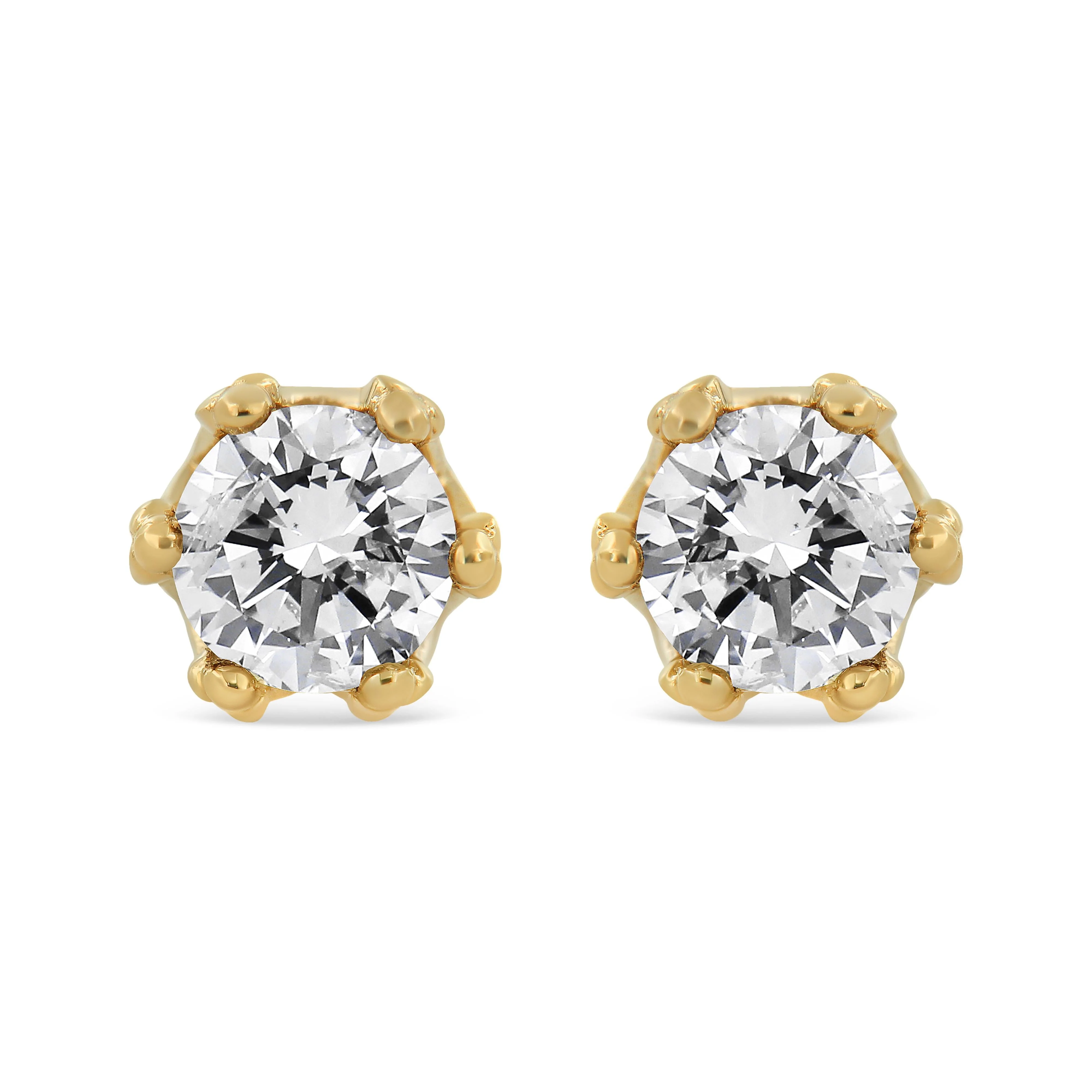 14K Yellow Gold 2.0 Cttw Round Diamond Crown Stud Earrings (I-J Color, I1-I2 Clarity)