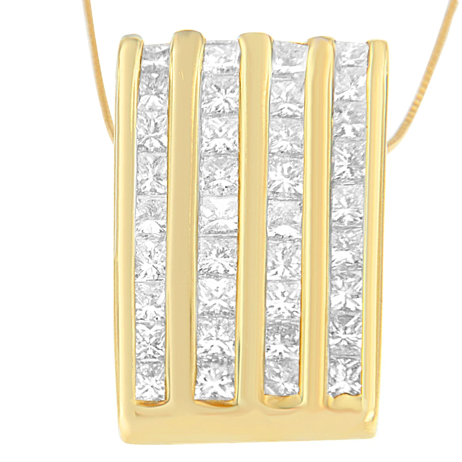 14K Yellow Gold 2 1/3 cttw Princess Cut Diamond Block Pendant Necklace (H-I, SI1-SI2) - Image 2