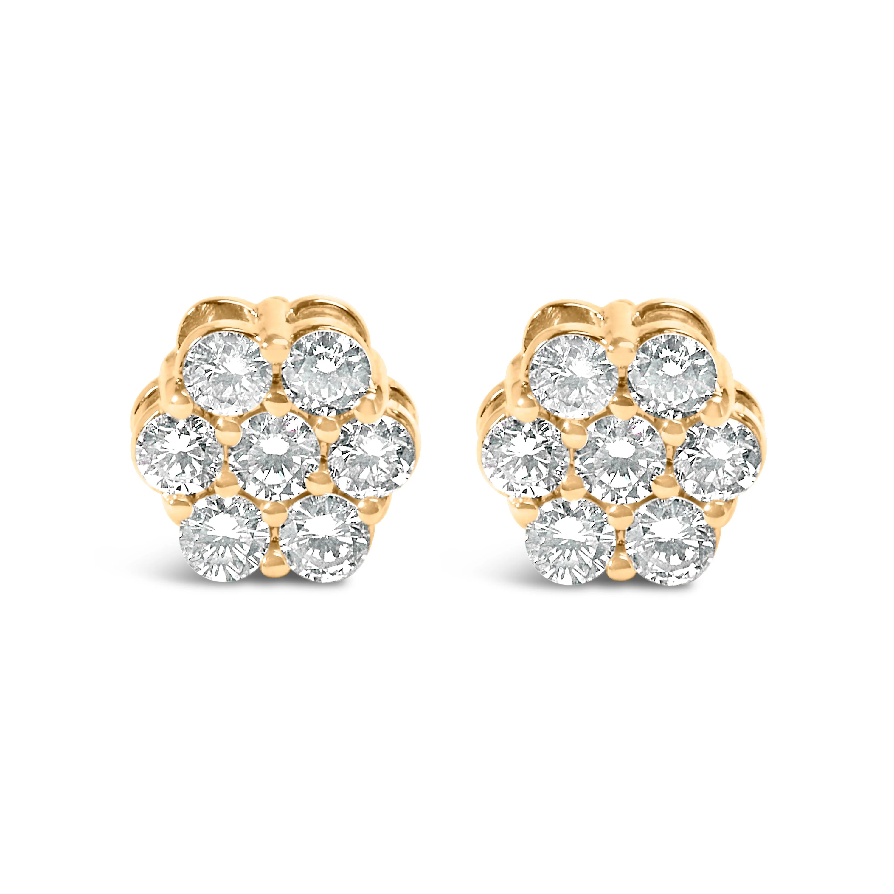 14K Yellow Gold 3/4 Cttw 7 Stone Floral Cluster Round Brilliant Cut Diamond Stud Earrings with Screw Backs (I-J Color, SI2-I1 Clarity) - Image 4