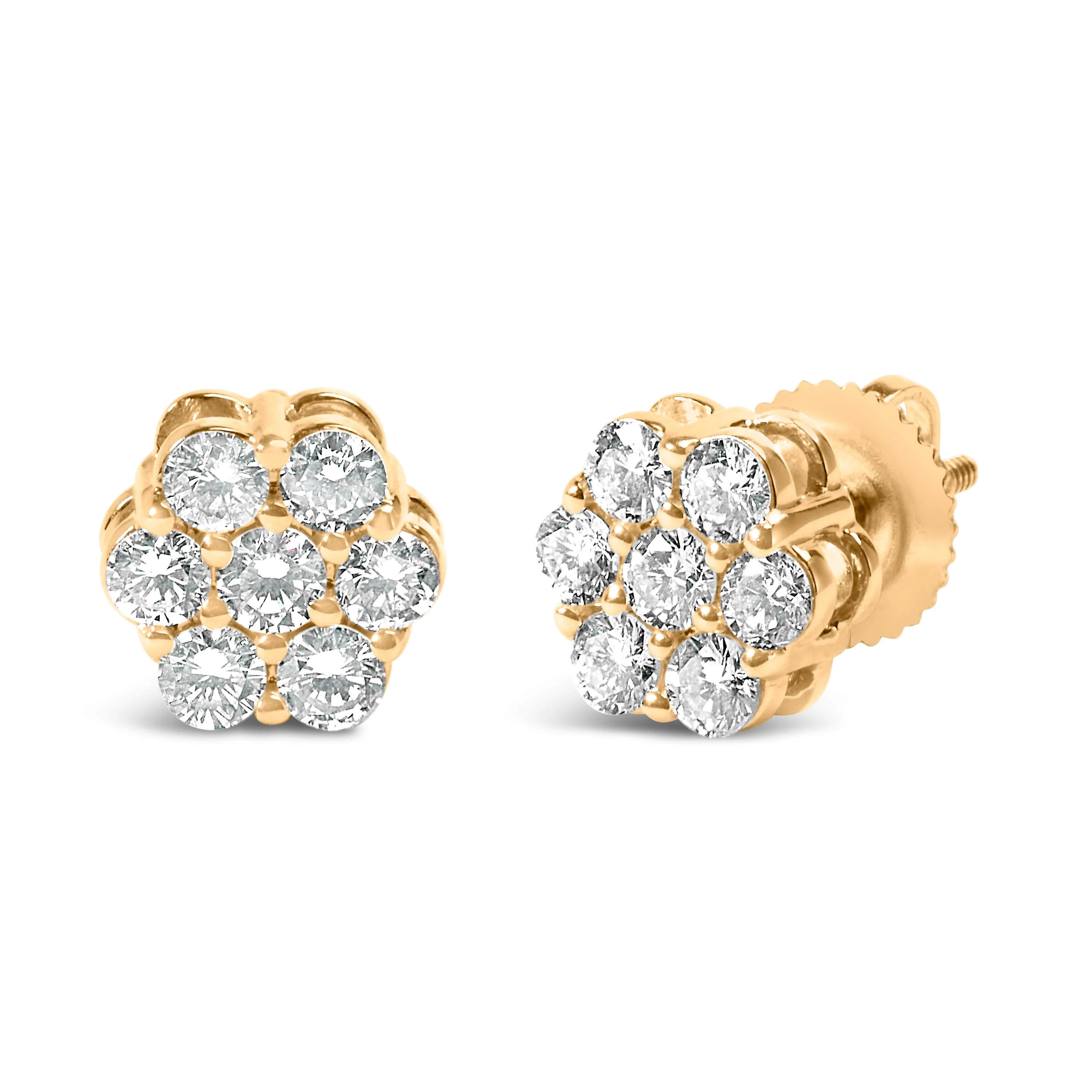 14K Yellow Gold 3/4 Cttw 7 Stone Floral Cluster Round Brilliant Cut Diamond Stud Earrings with Screw Backs (I-J Color, SI2-I1 Clarity) - Image 5