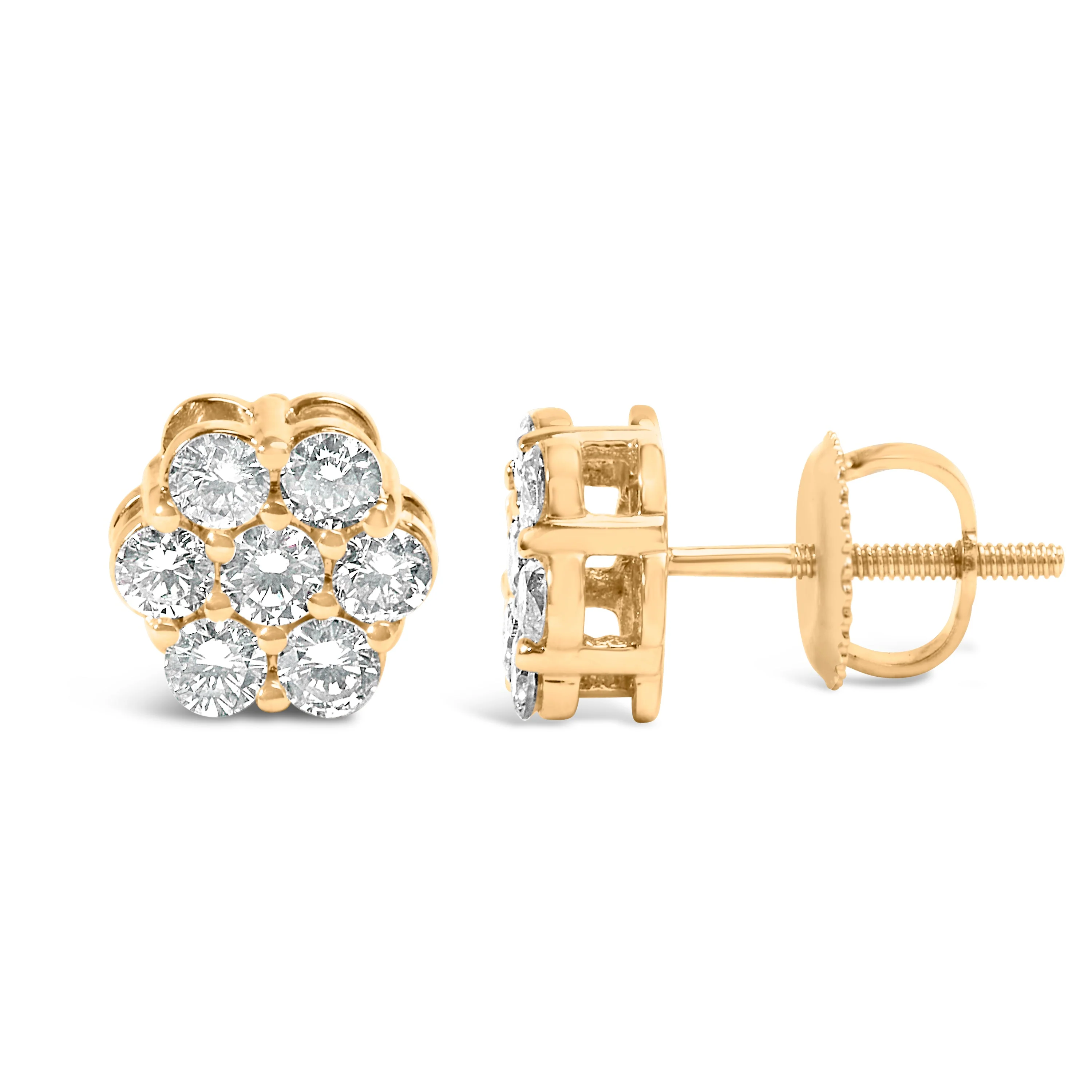 14K Yellow Gold 3/4 Cttw 7 Stone Floral Cluster Round Brilliant Cut Diamond Stud Earrings with Screw Backs (I-J Color, SI2-I1 Clarity) - Image 6