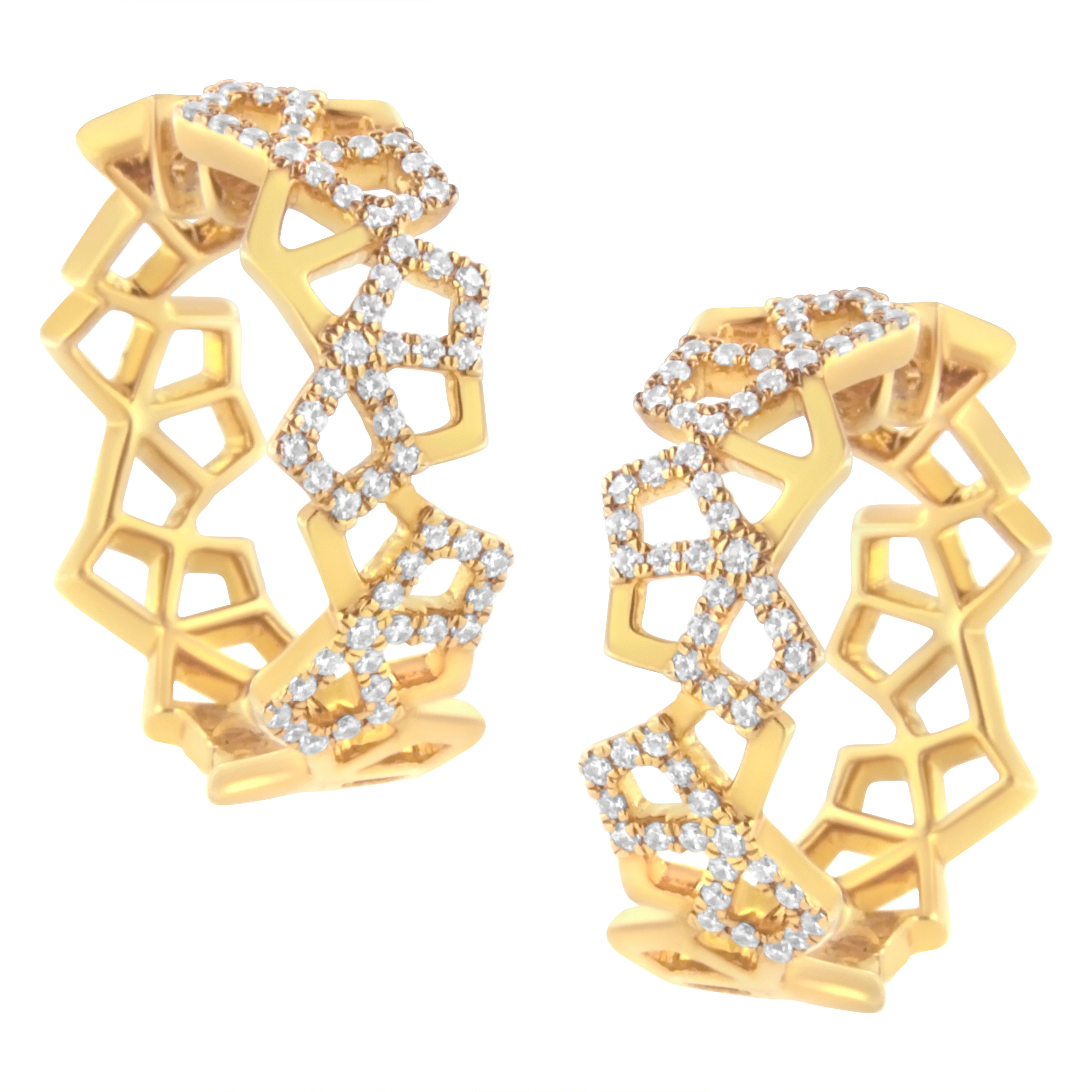 14K Yellow Gold 3/4 Cttw Diamond Honeycomb Hoop Earrings (G-H Color, SI1-SI2 Clarity) - 24MM - Image 5