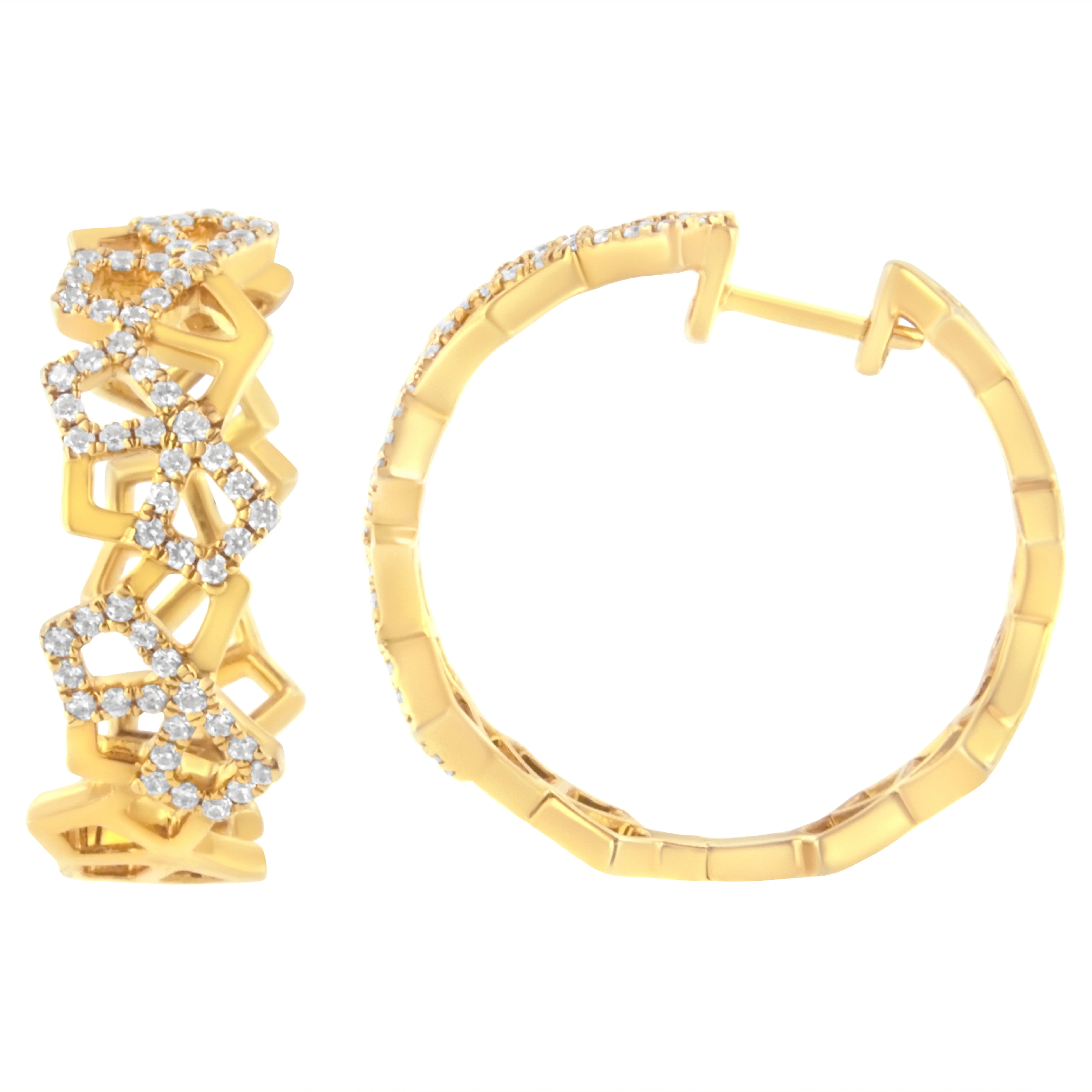 14K Yellow Gold 3/4 Cttw Diamond Honeycomb Hoop Earrings (G-H Color, SI1-SI2 Clarity) - 24MM - Image 6