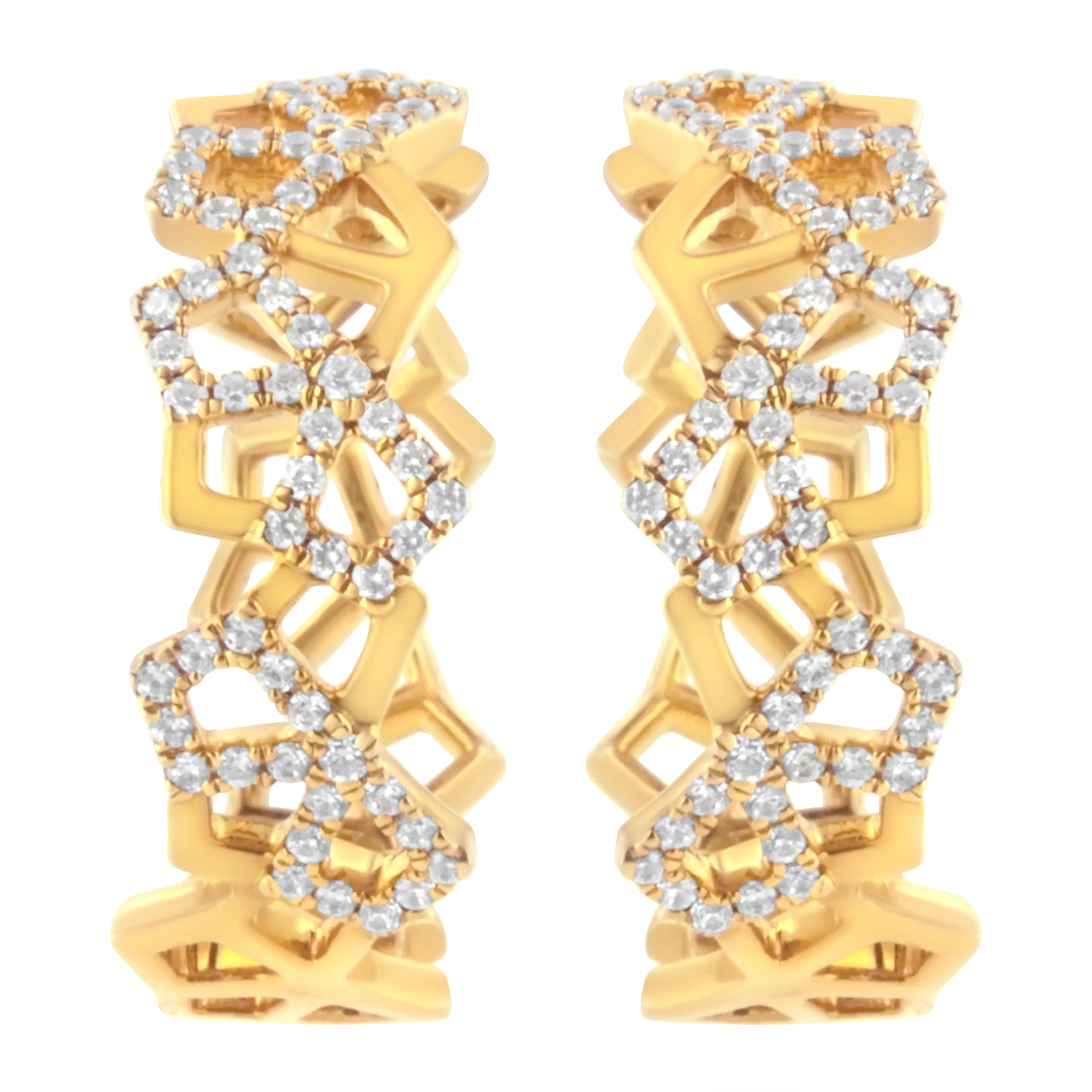 14K Yellow Gold 3/4 Cttw Diamond Honeycomb Hoop Earrings (G-H Color, SI1-SI2 Clarity) - 24MM - Image 7