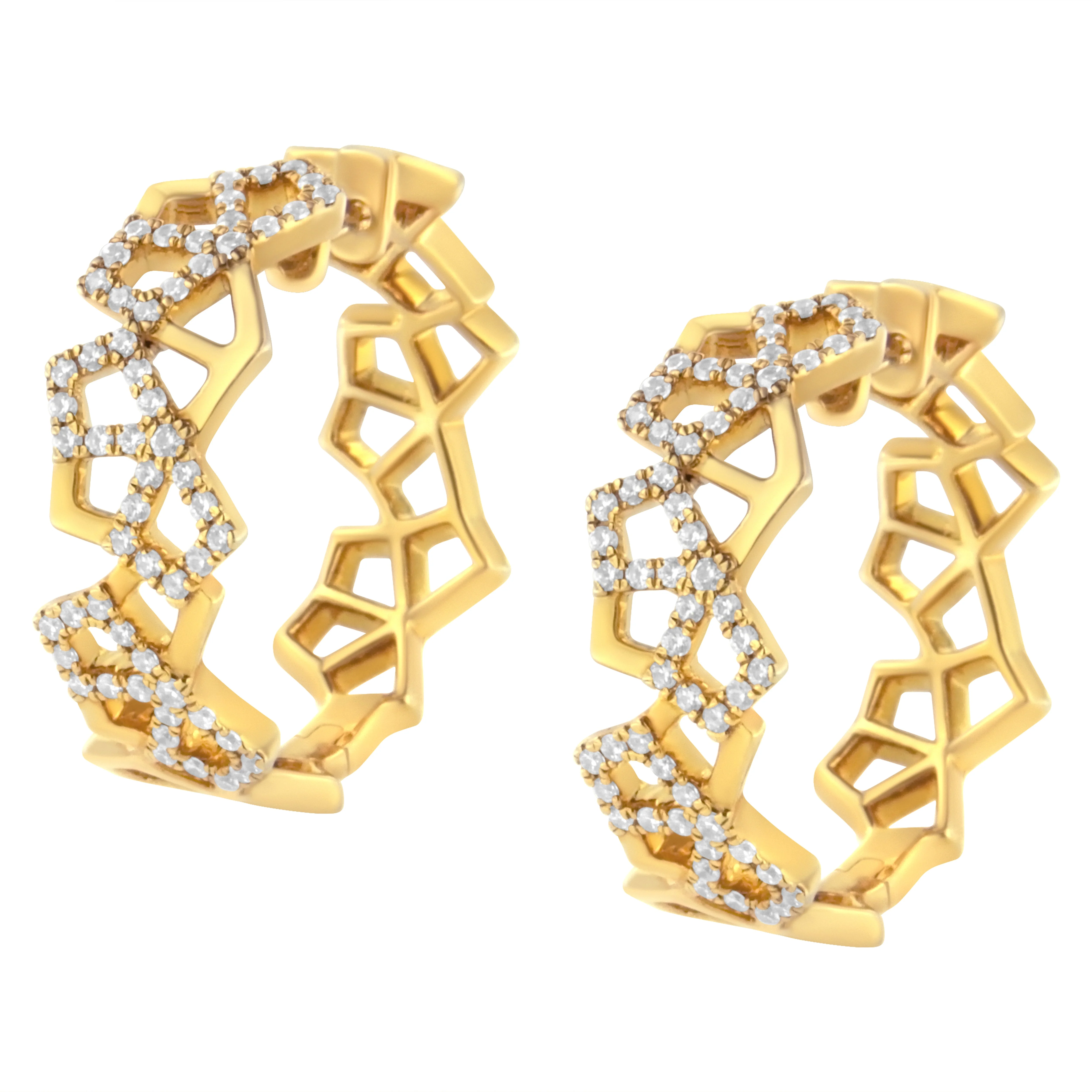 14K Yellow Gold 3/4 Cttw Diamond Honeycomb Hoop Earrings (G-H Color, SI1-SI2 Clarity) - 24MM - Image 8